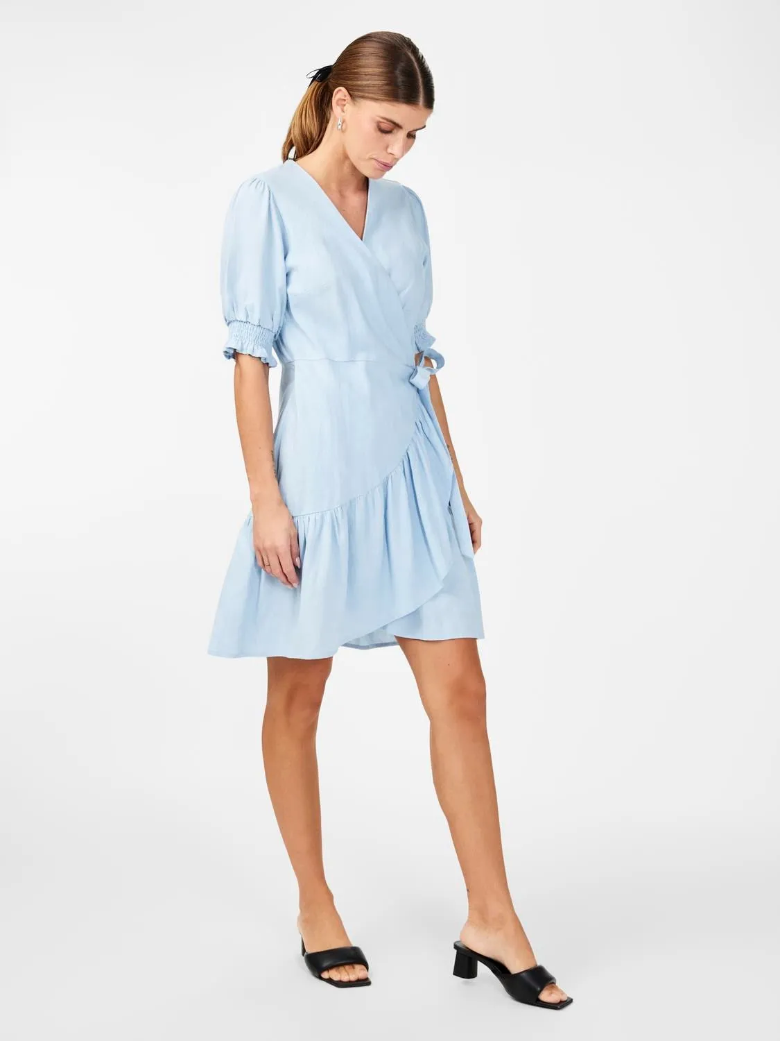 Flaxy Ss Wrap Dress - Clear Sky