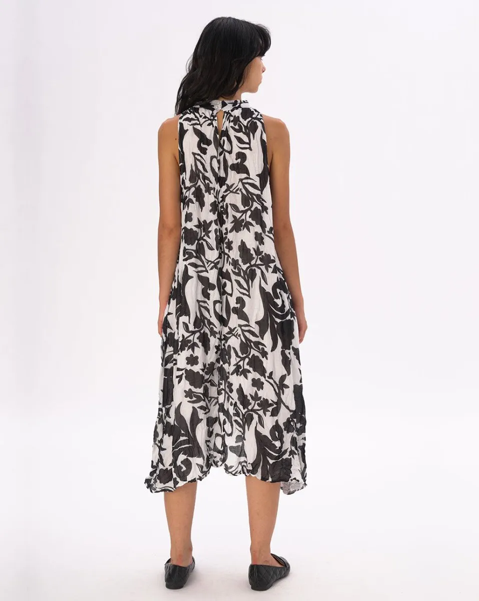 Floral Mock Neck Sleevless Dress