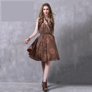 Floral Print Elastic Waist A-line Women Dress