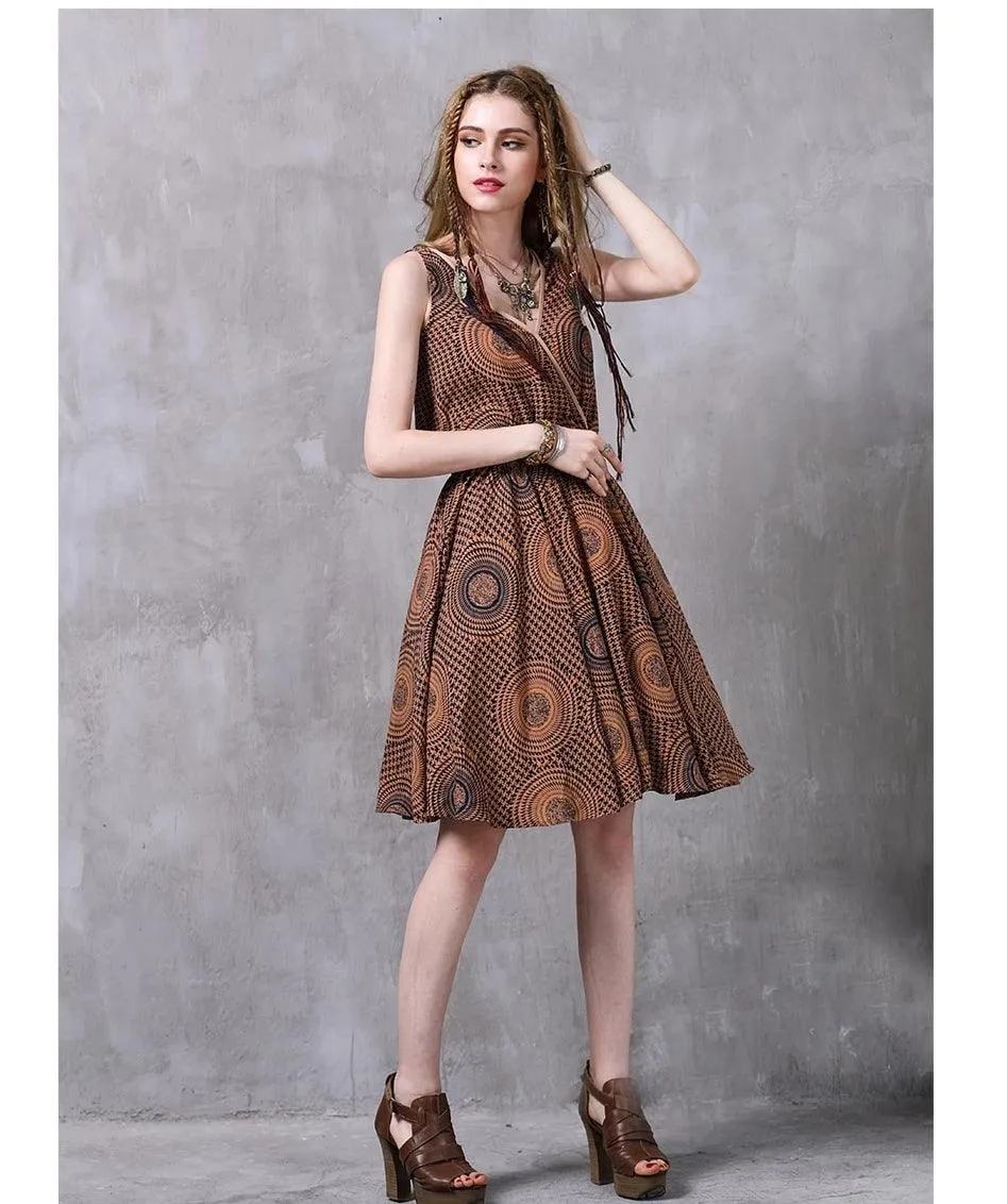 Floral Print Elastic Waist A-line Women Dress
