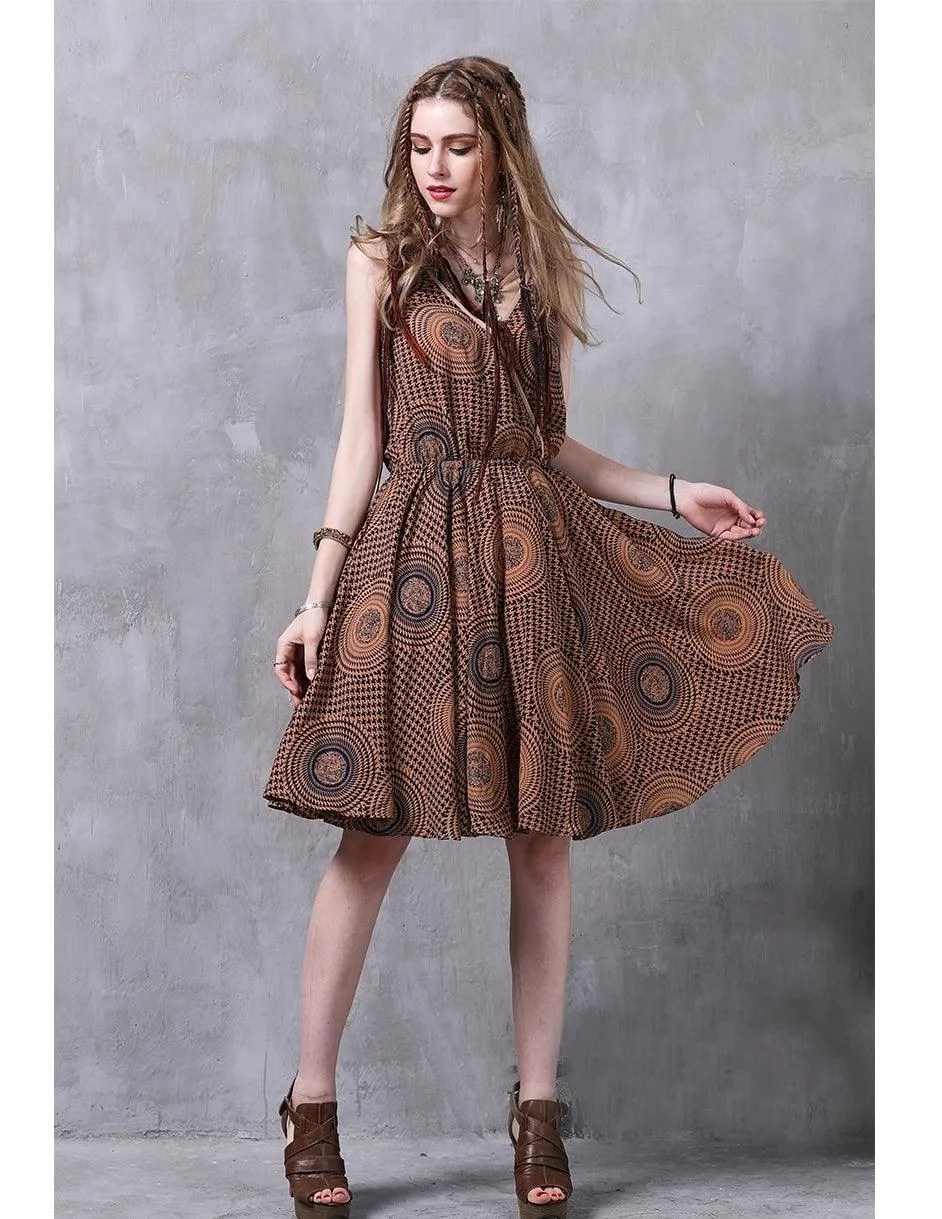 Floral Print Elastic Waist A-line Women Dress