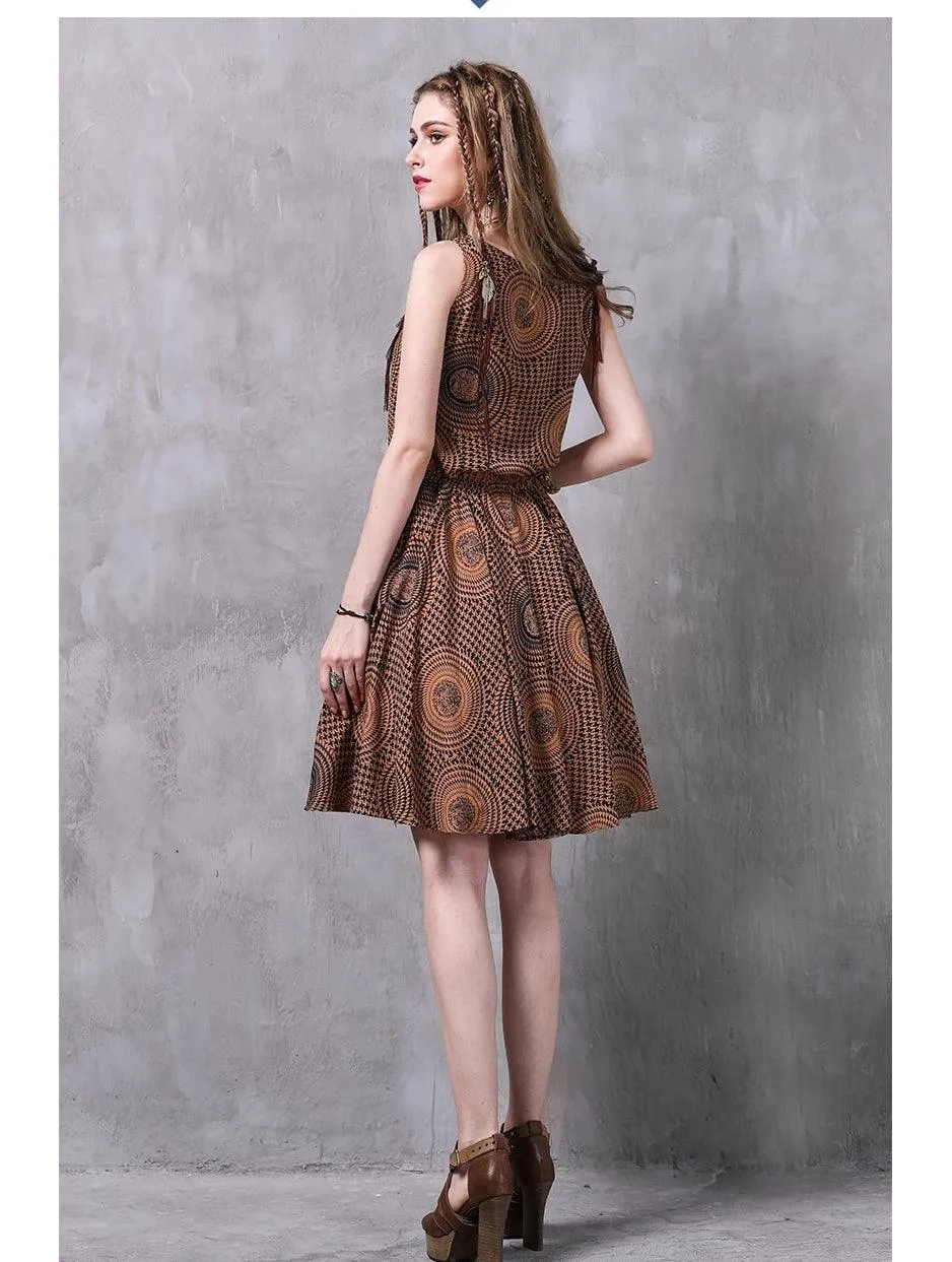 Floral Print Elastic Waist A-line Women Dress