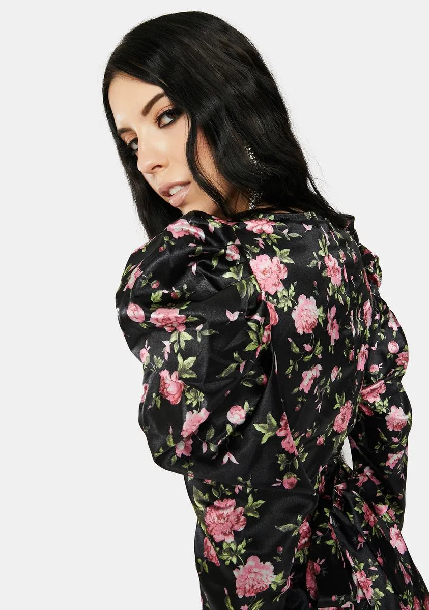 Floral Print Satin Wrap Mini Dress