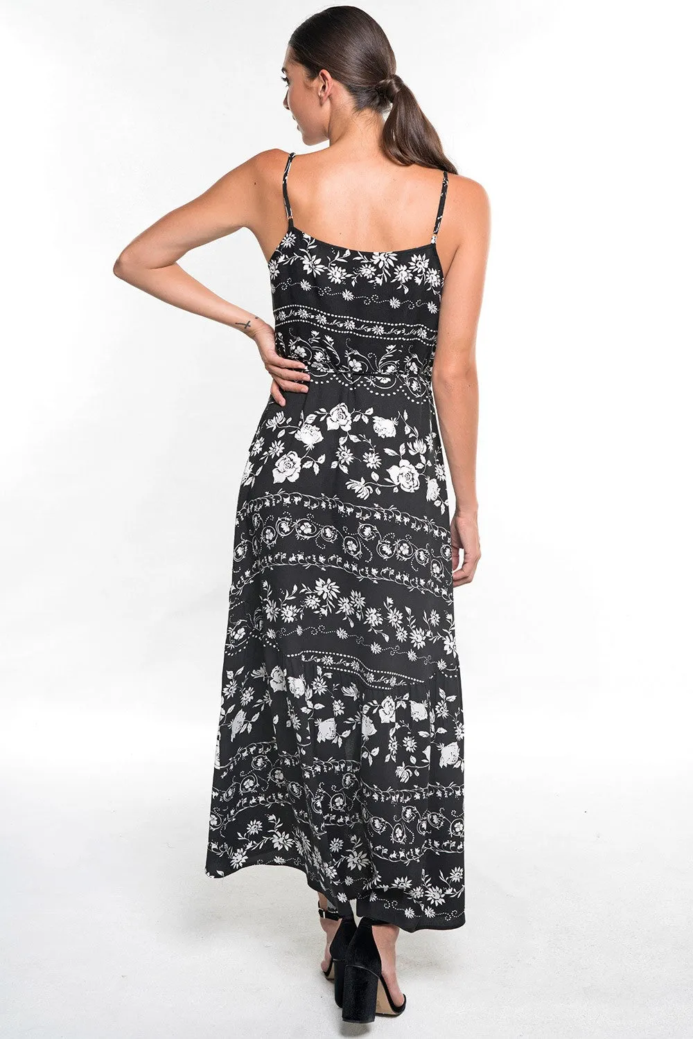 Floral Print Spaghetti Strap High Low Maxi Dress