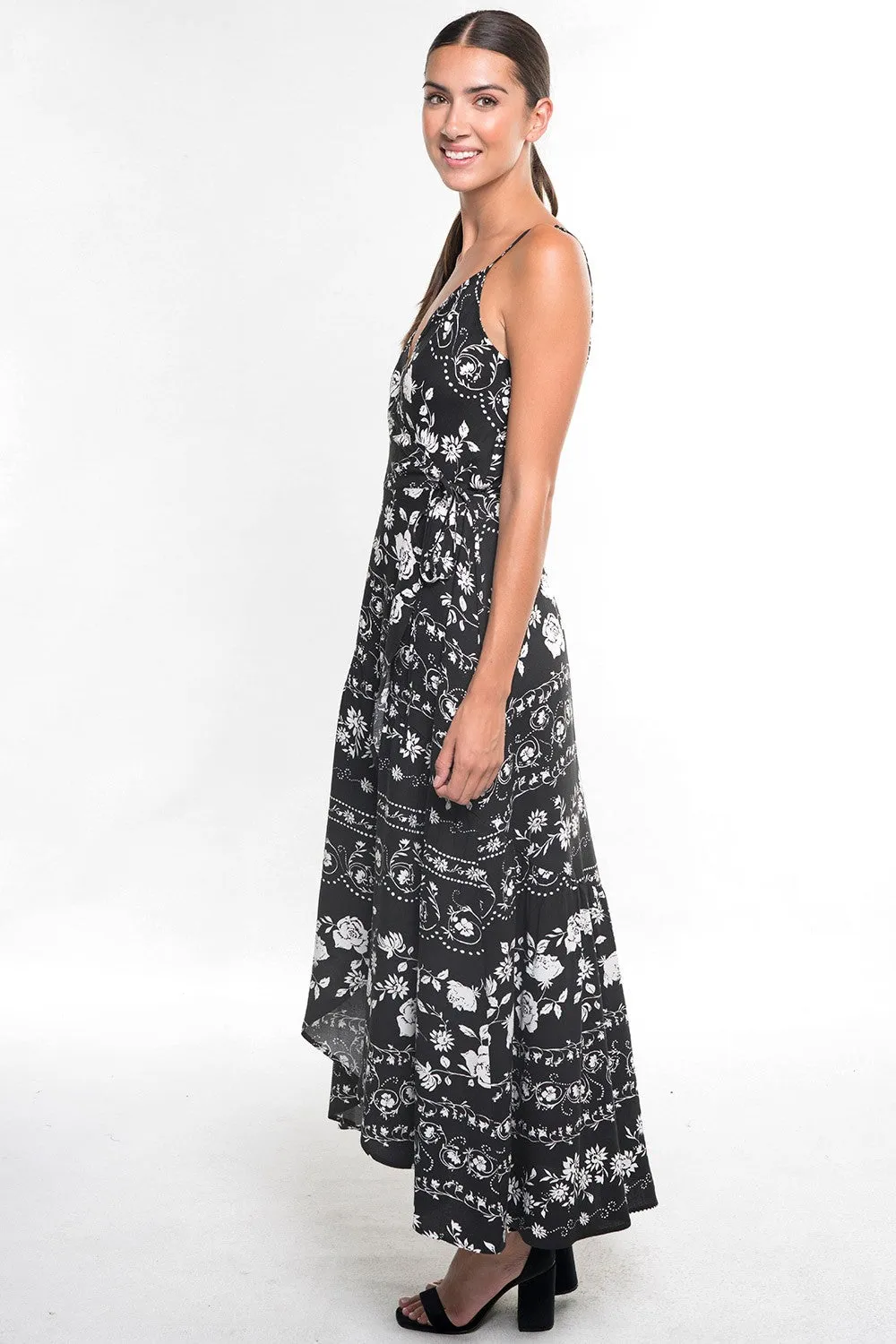 Floral Print Spaghetti Strap High Low Maxi Dress
