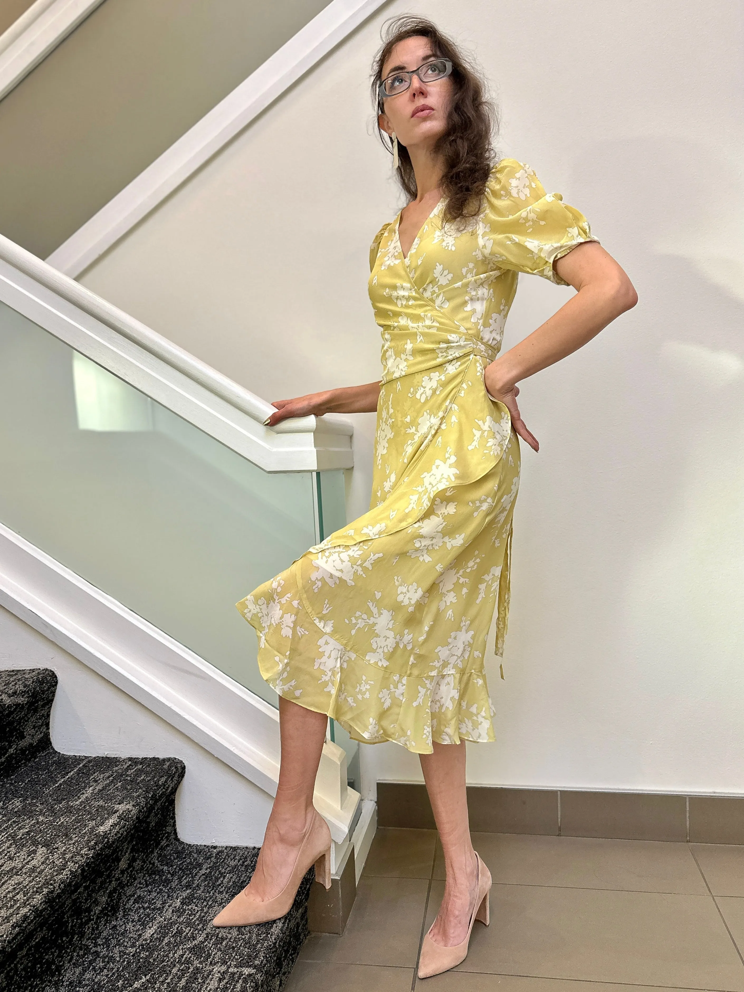 Floral Radiance Midi Silk Wrap Dress