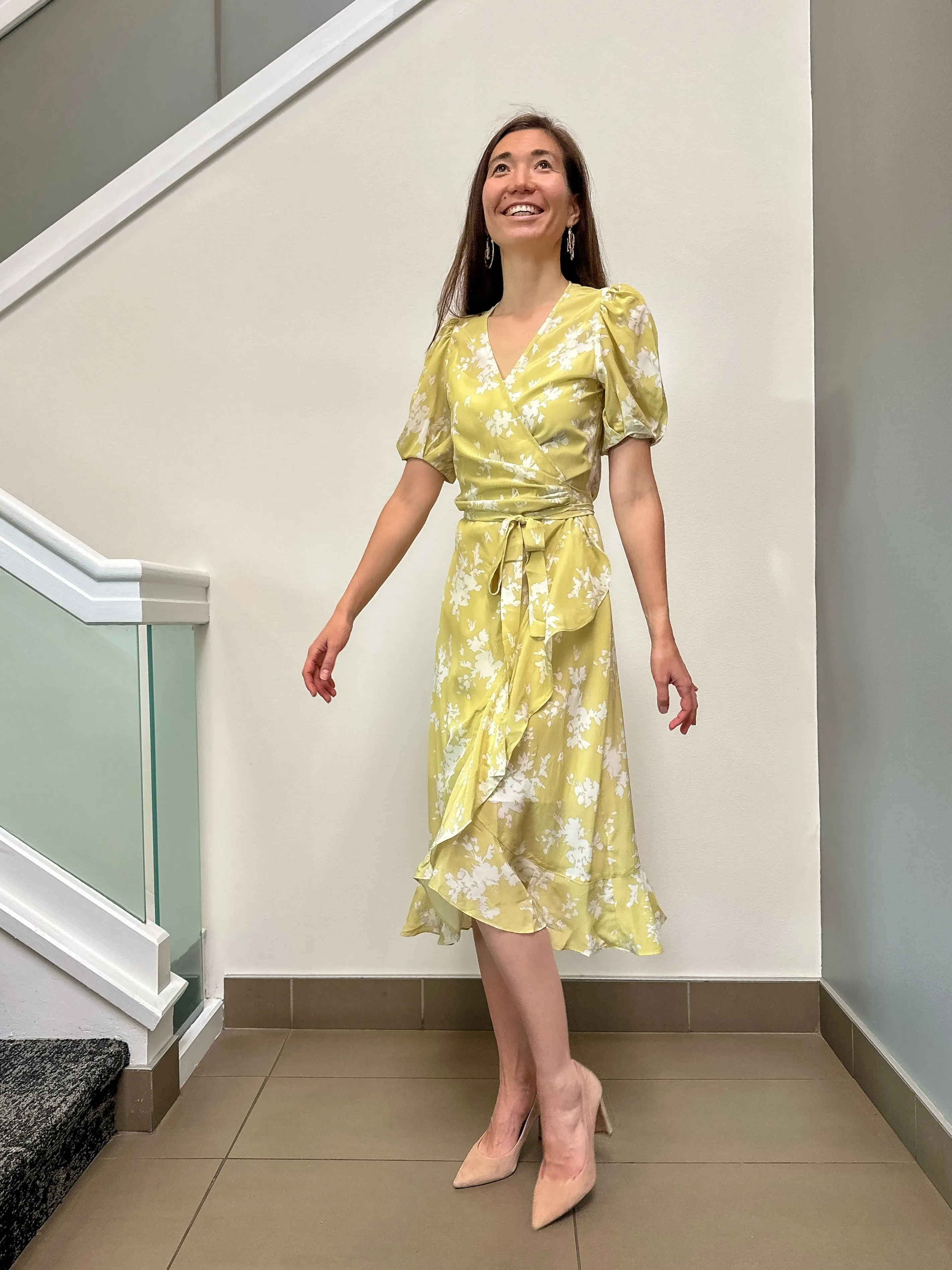 Floral Radiance Midi Silk Wrap Dress