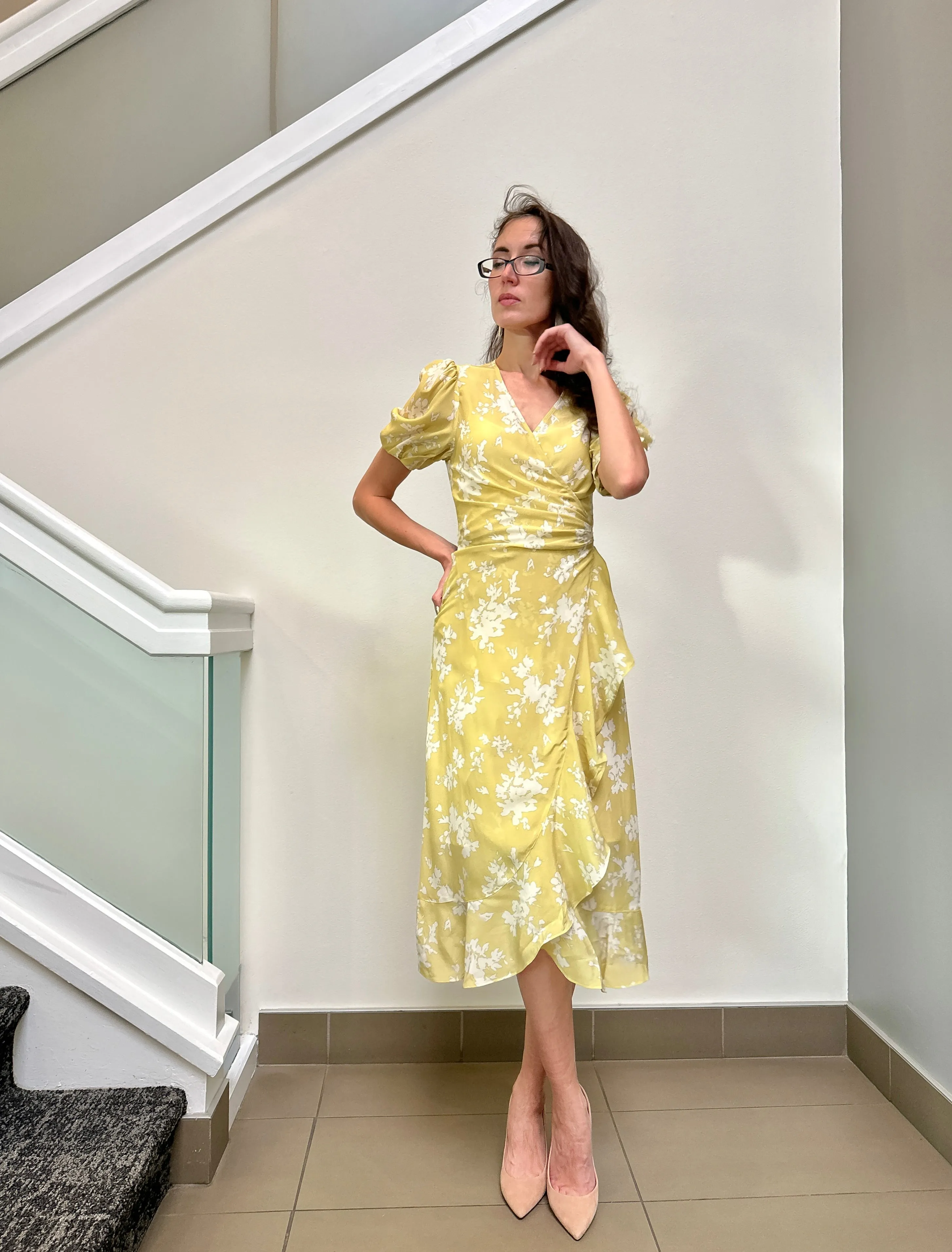Floral Radiance Midi Silk Wrap Dress