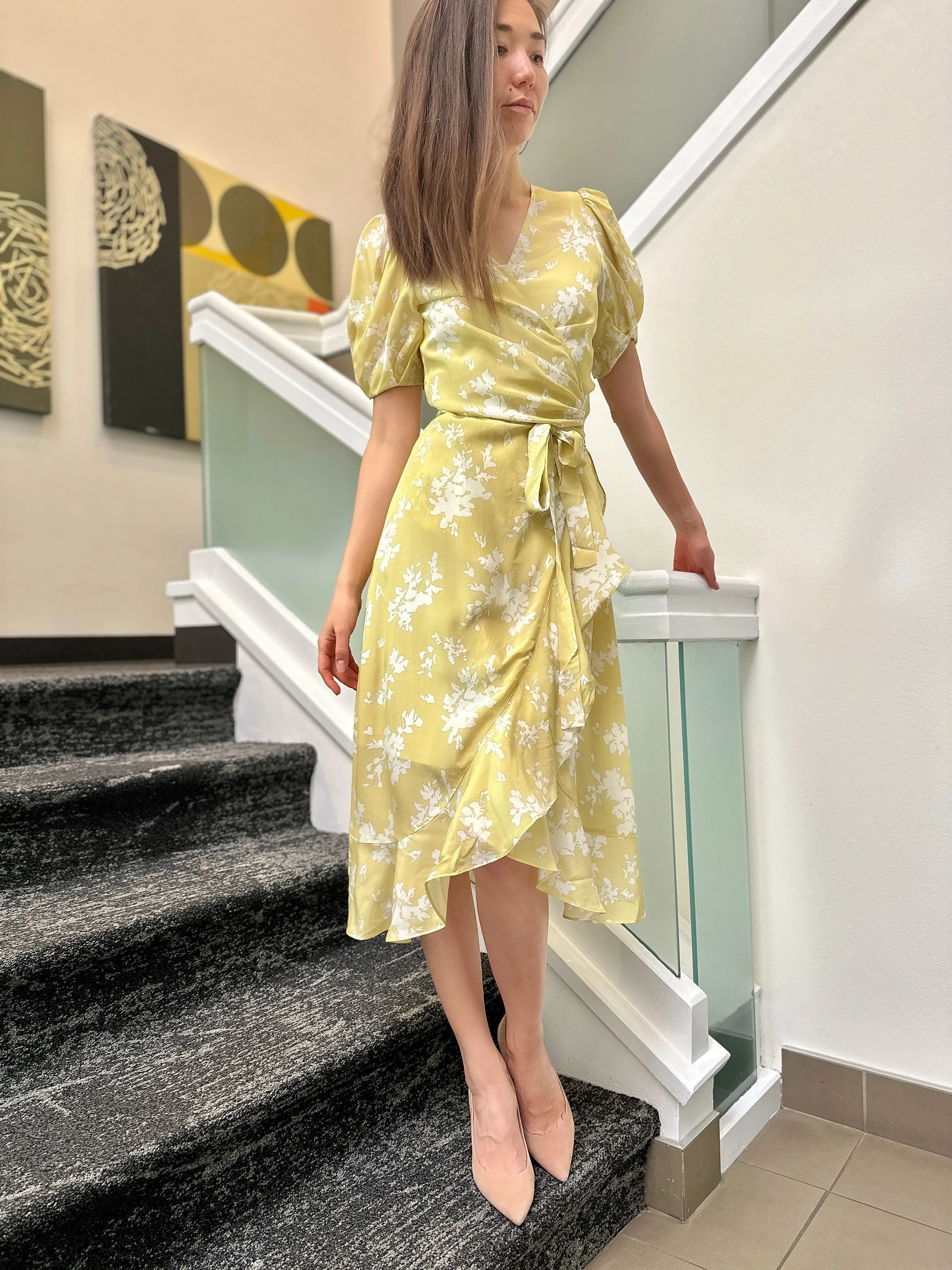 Floral Radiance Midi Silk Wrap Dress