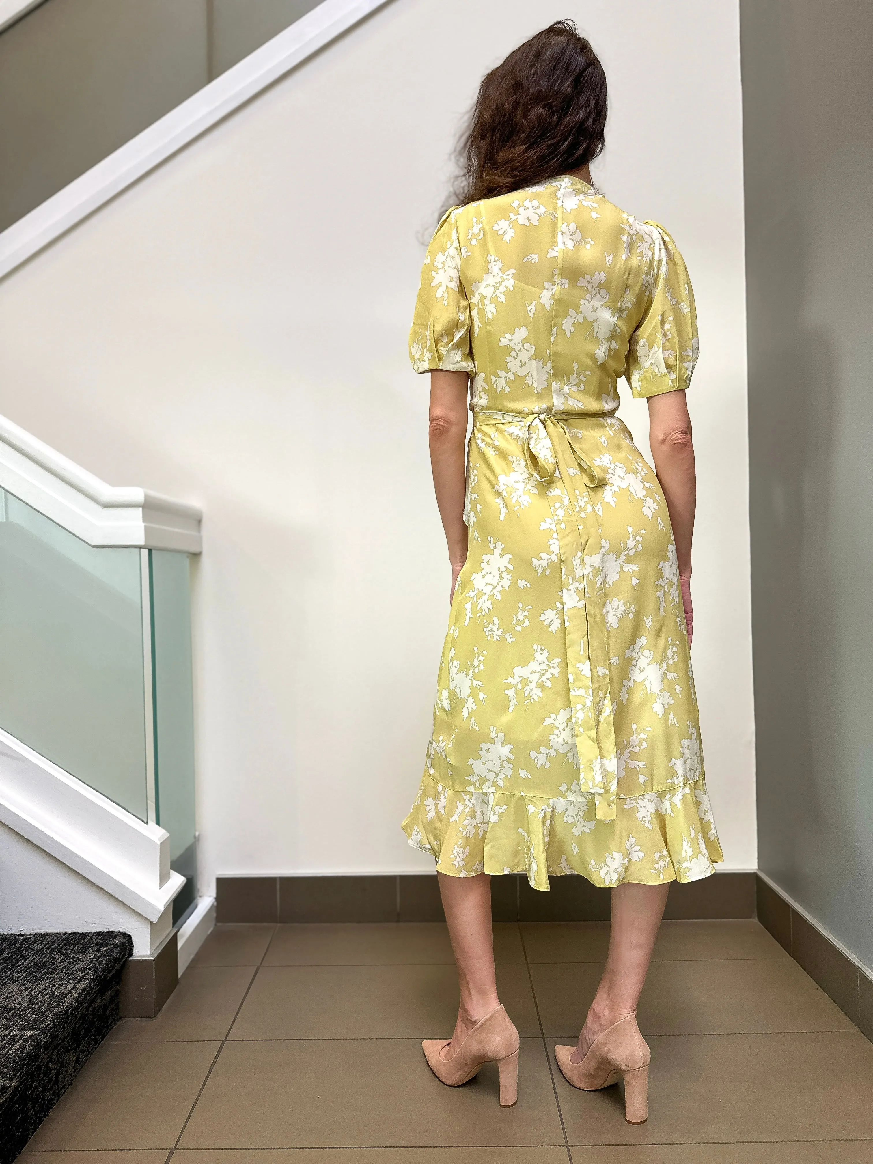Floral Radiance Midi Silk Wrap Dress