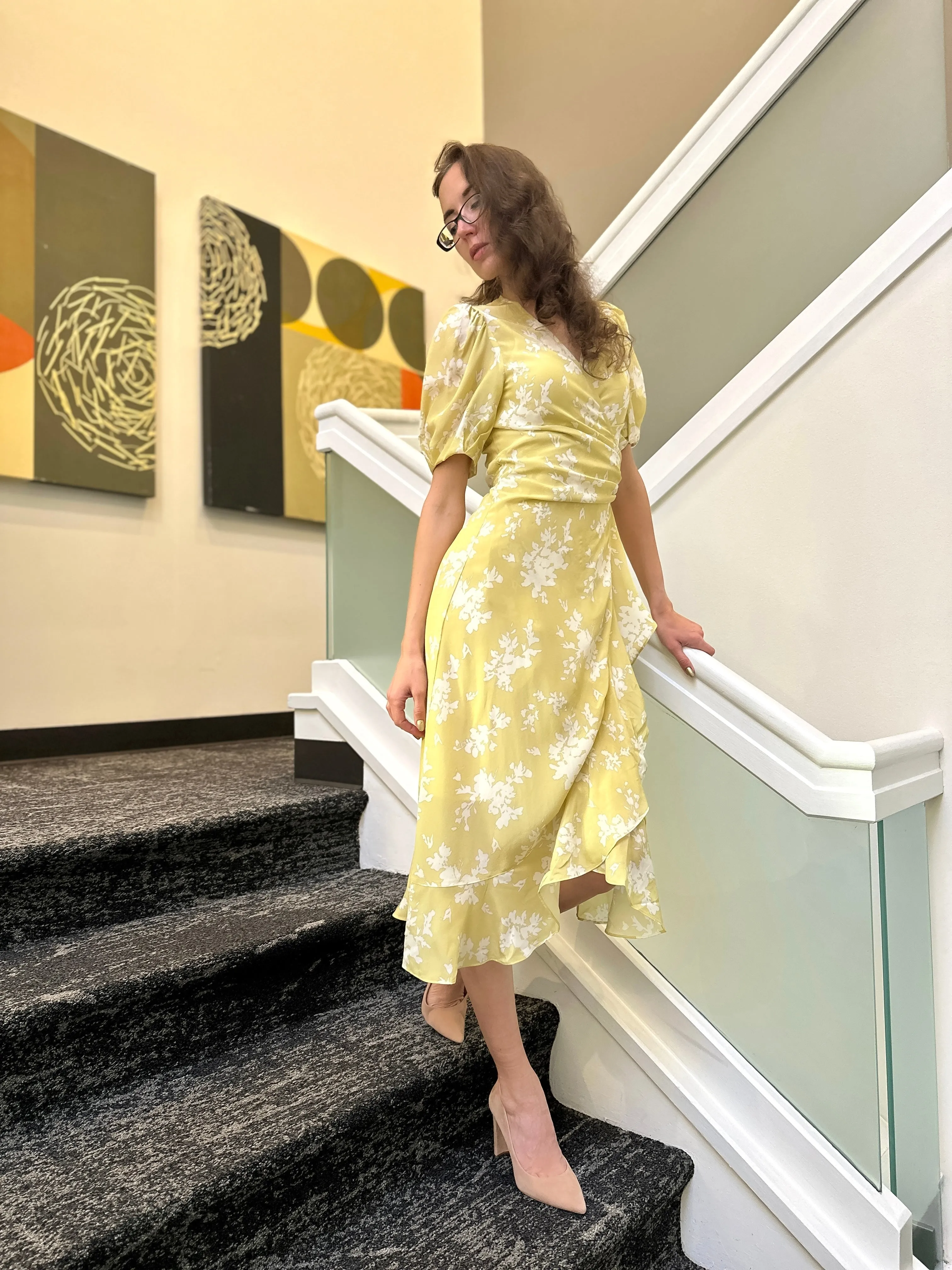 Floral Radiance Midi Silk Wrap Dress