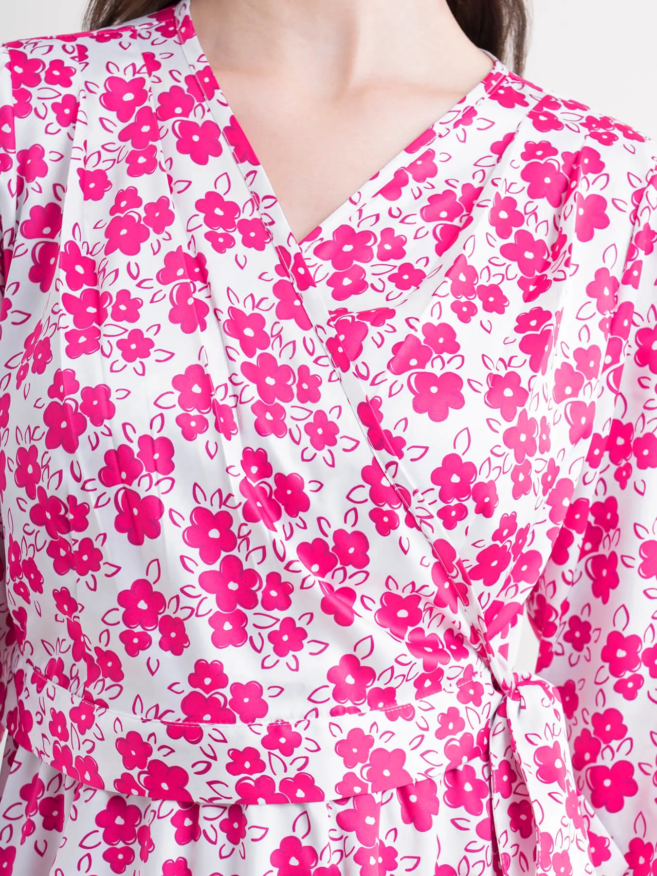 Floral Wrap Dress - Fuchsia