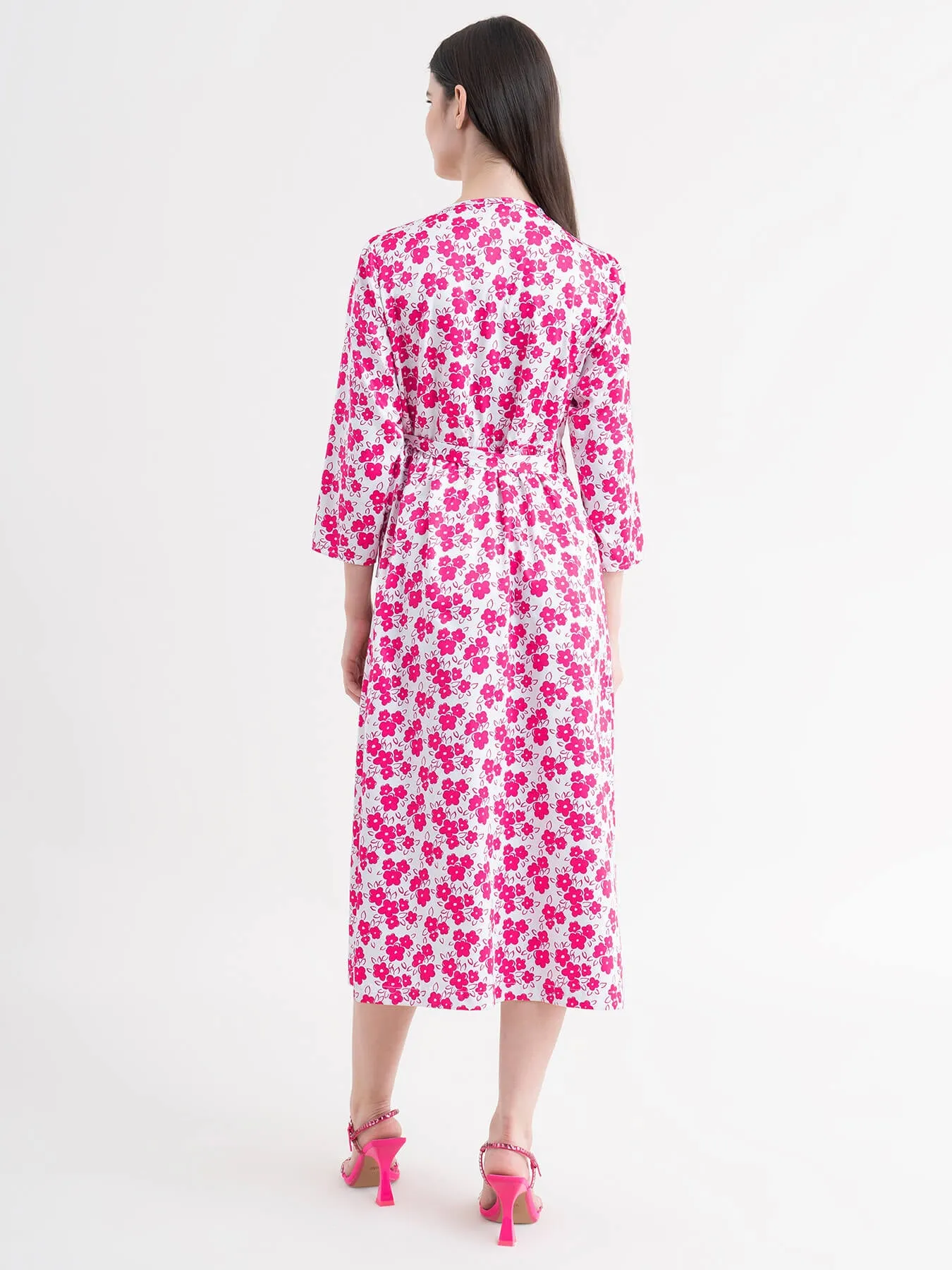 Floral Wrap Dress - Fuchsia