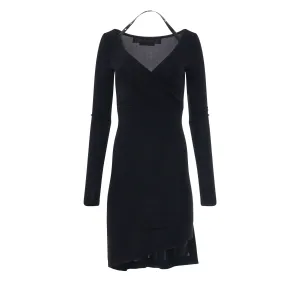 Fluid Jersey Twisted Long Sleeve Dress in Black