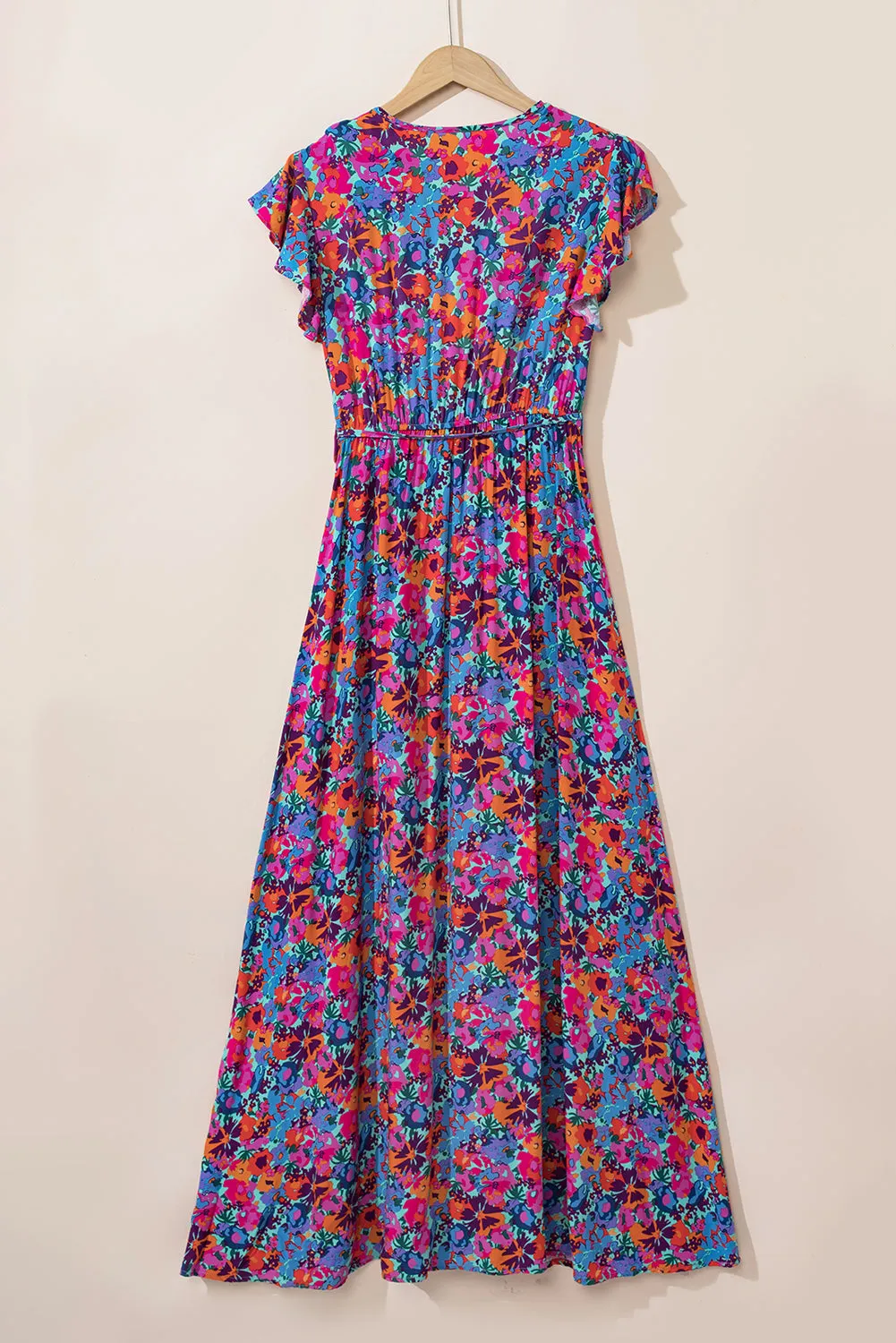 Flutter Sleeve Floral Print Wrap Maxi Dress