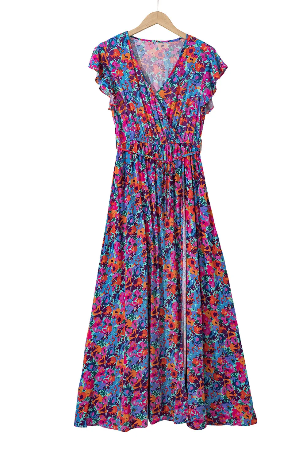 Flutter Sleeve Floral Print Wrap Maxi Dress