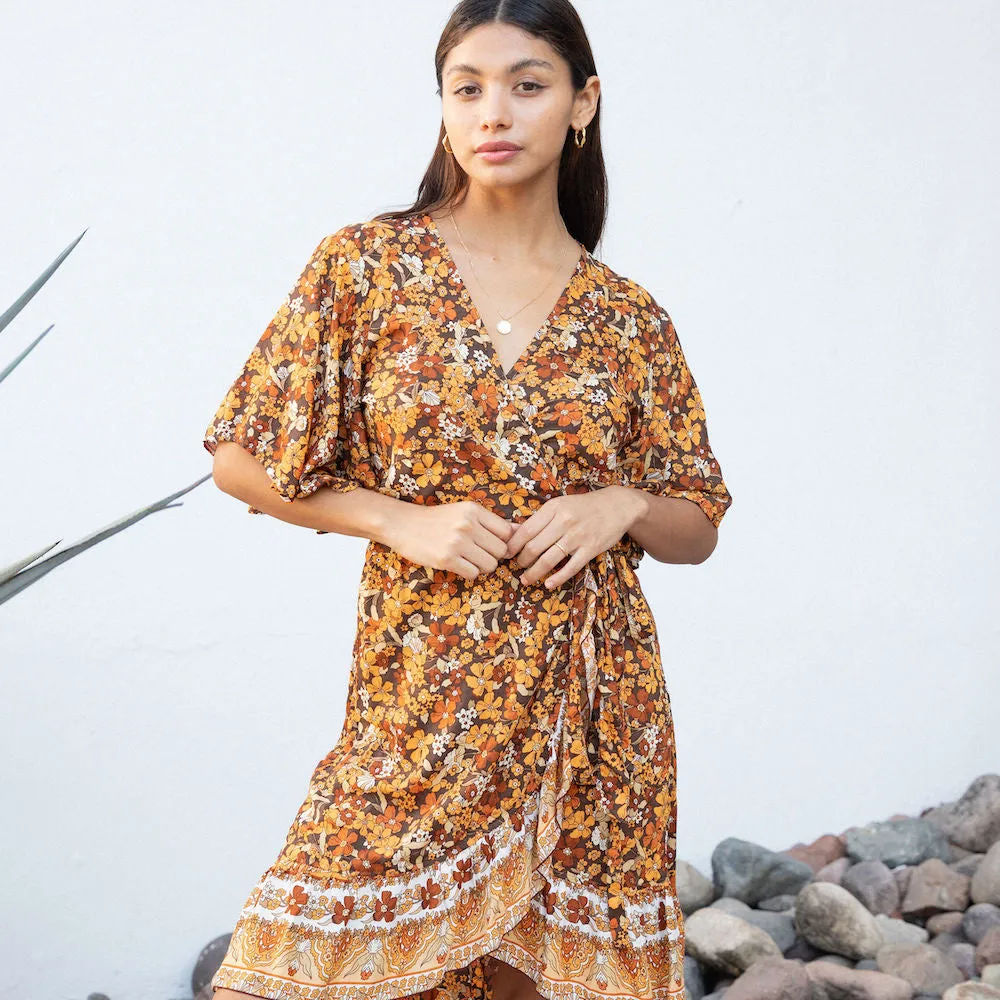 Flutter Sleeve Wrap Dress - Fall Floral