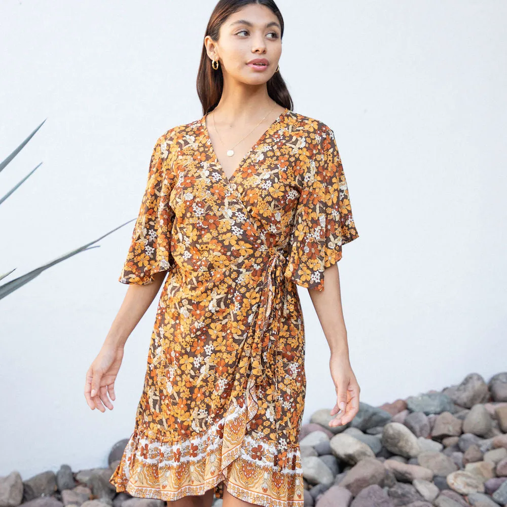 Flutter Sleeve Wrap Dress - Fall Floral