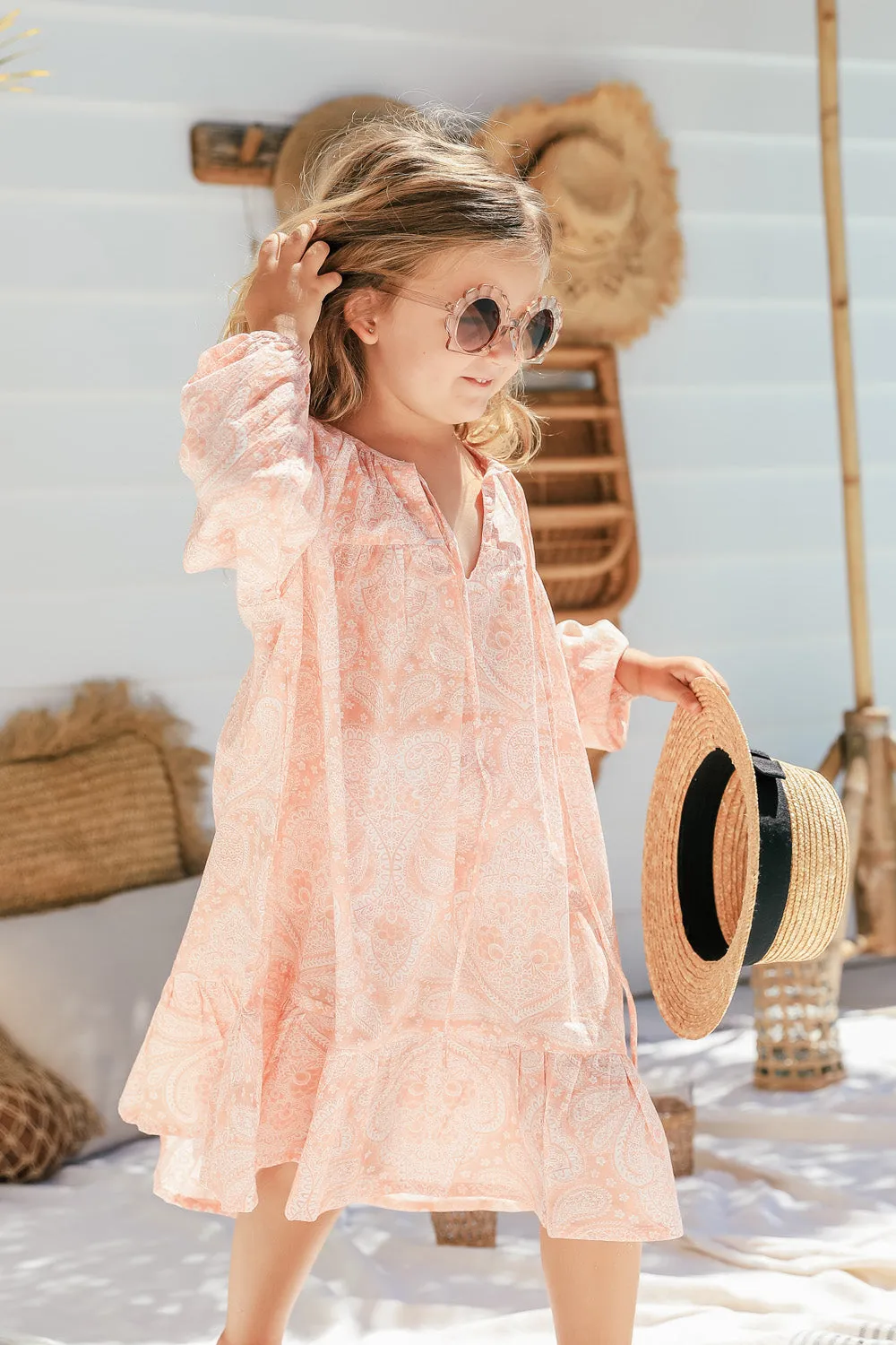 Frankie Girls Dress Lace Pink Print