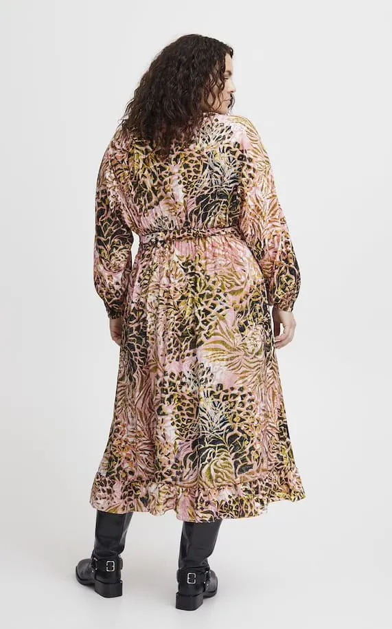 Fransa Plus- Printed Faux Wrap Dress