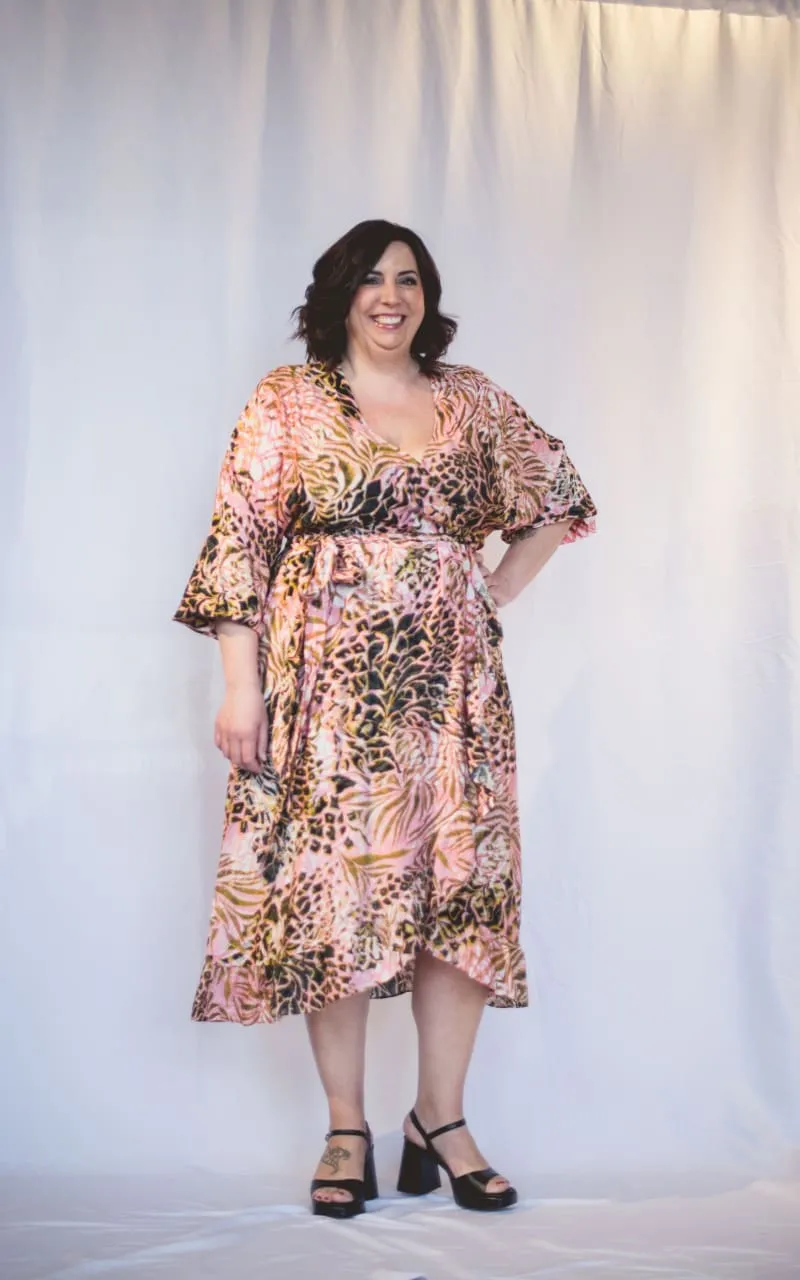 Fransa Plus- Printed Faux Wrap Dress