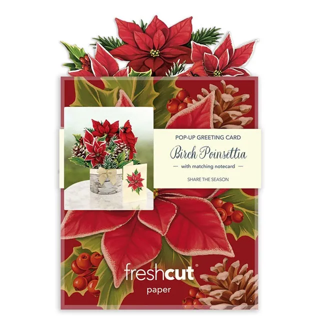 FreshCut Paper Pop Up Mini Birch Poinsettia 3D Greeting Card