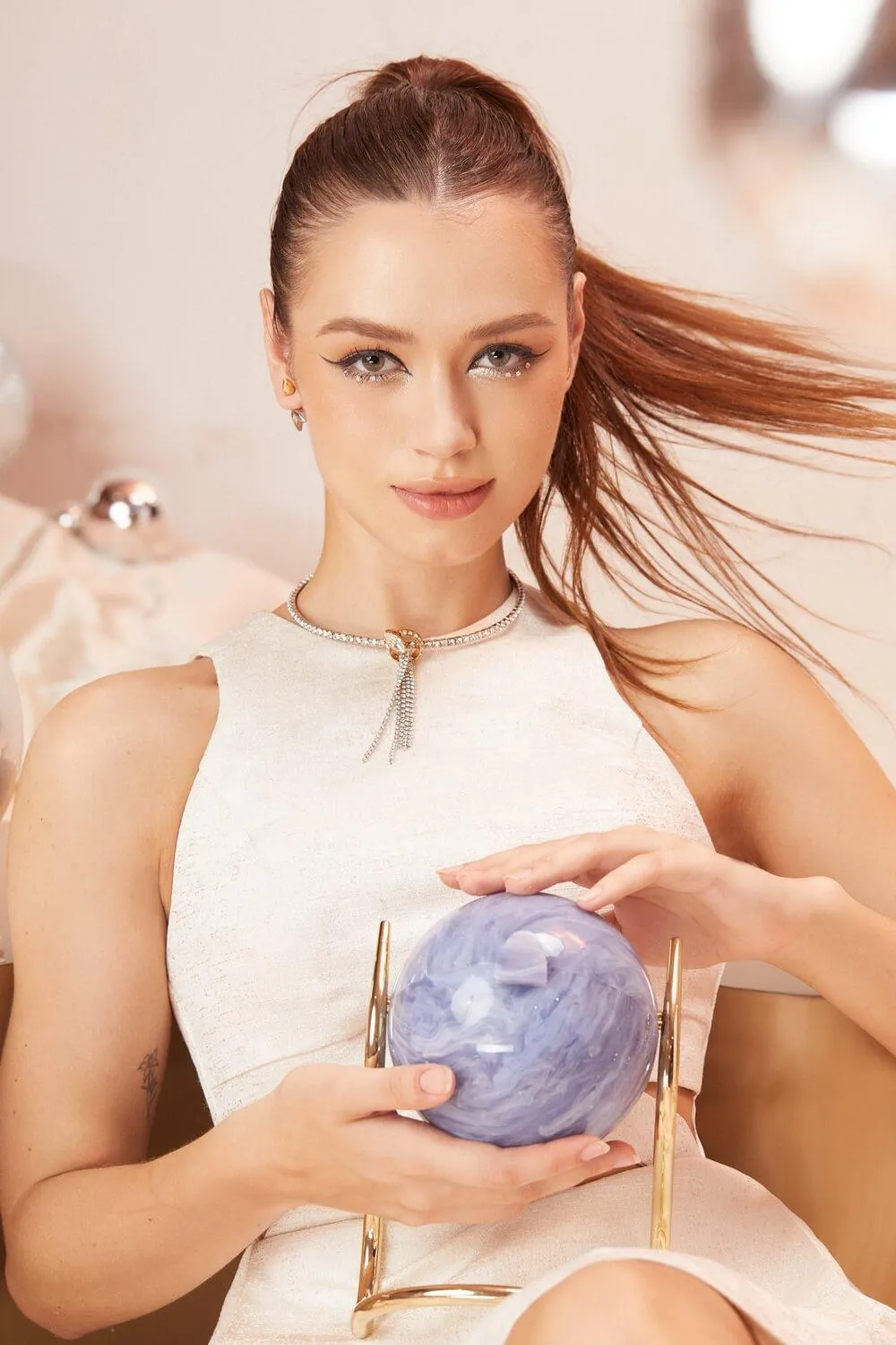 Frosty Asymmetric Round Neck Brocade High-low Dress