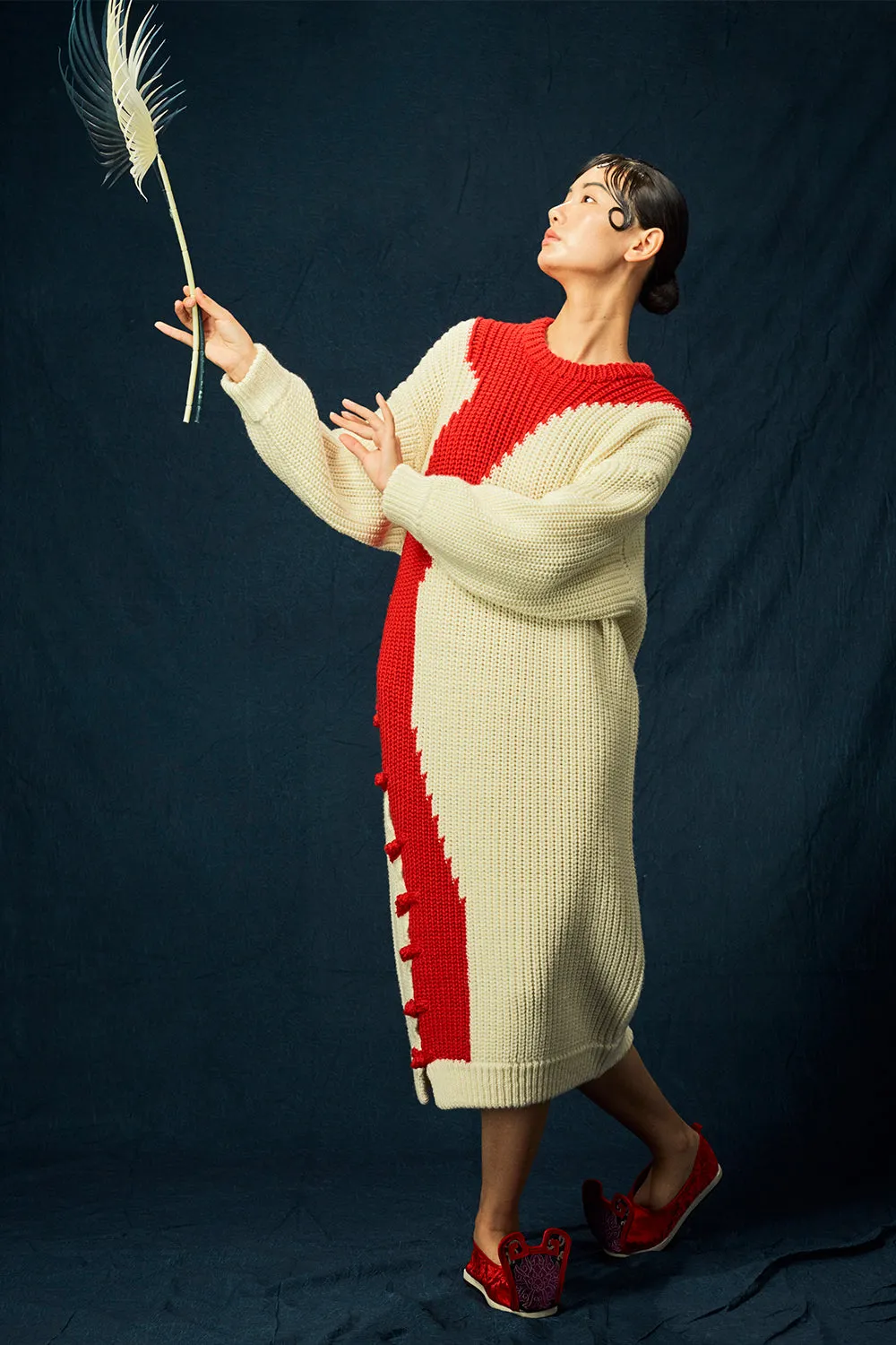 Frosty Intarsia Dress in Ivory Merino