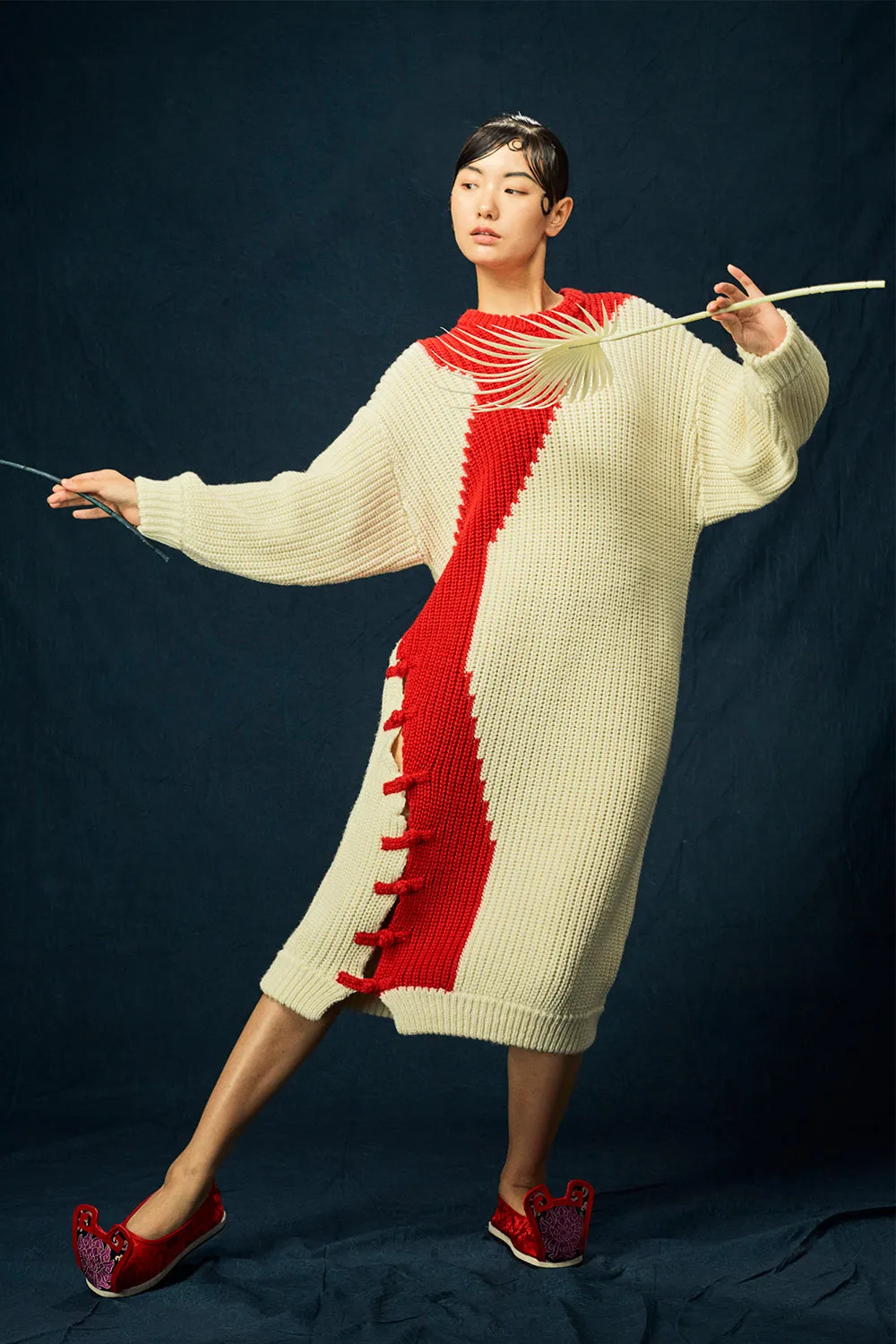 Frosty Intarsia Dress in Ivory Merino