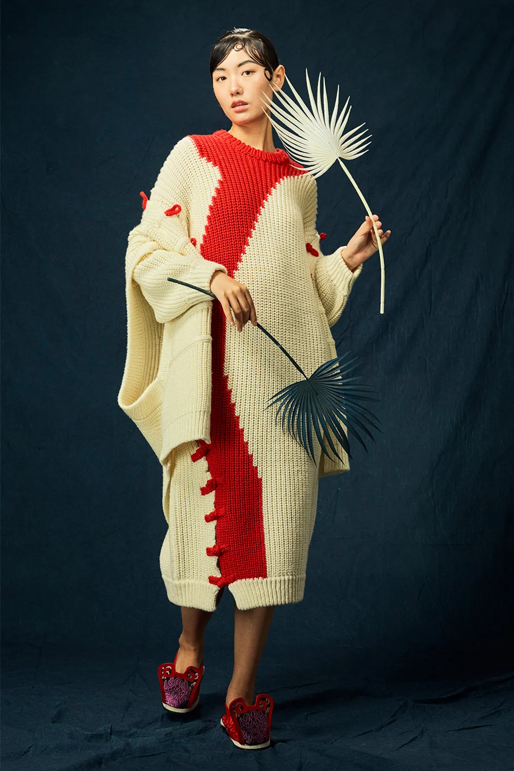 Frosty Intarsia Dress in Ivory Merino