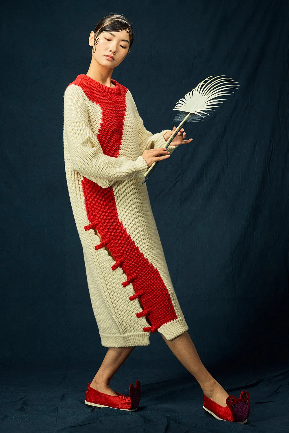 Frosty Intarsia Dress in Ivory Merino