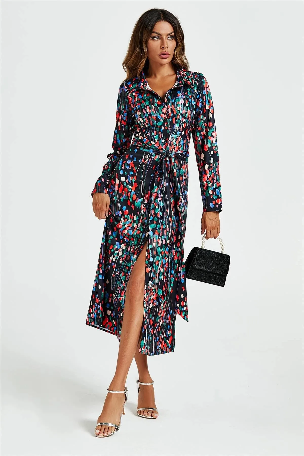 FS Collection Abstract Print Black Shirt Dress
