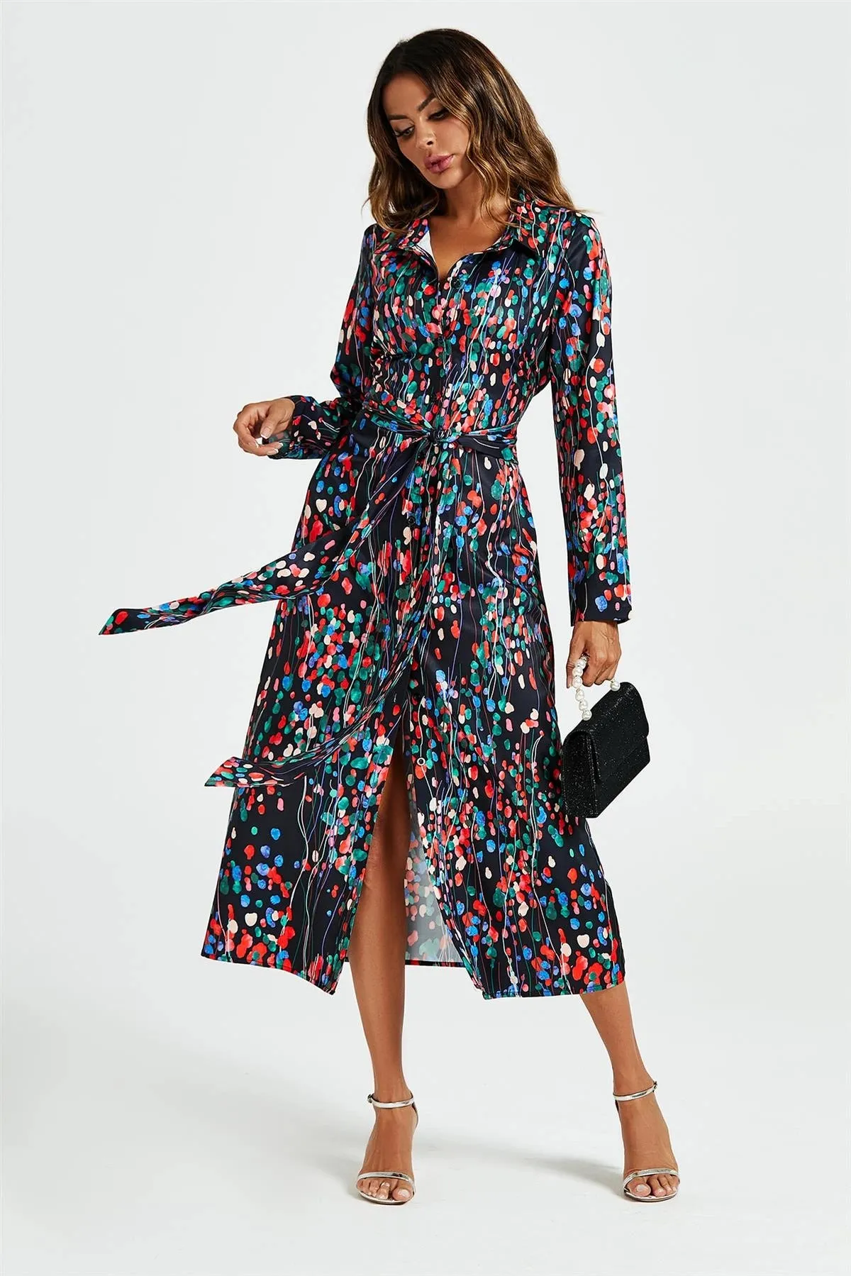 FS Collection Abstract Print Black Shirt Dress