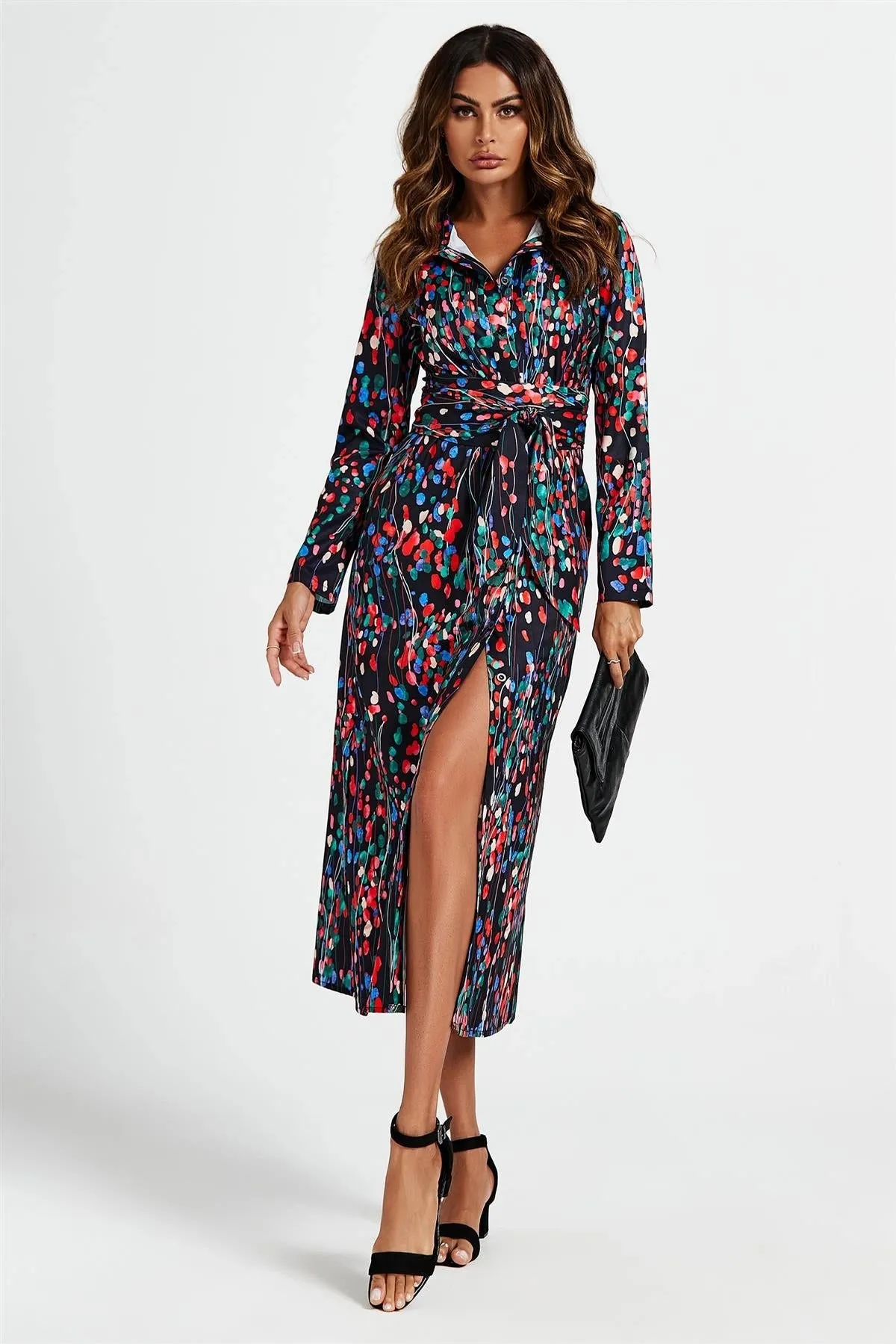 FS Collection Abstract Print Black Shirt Dress