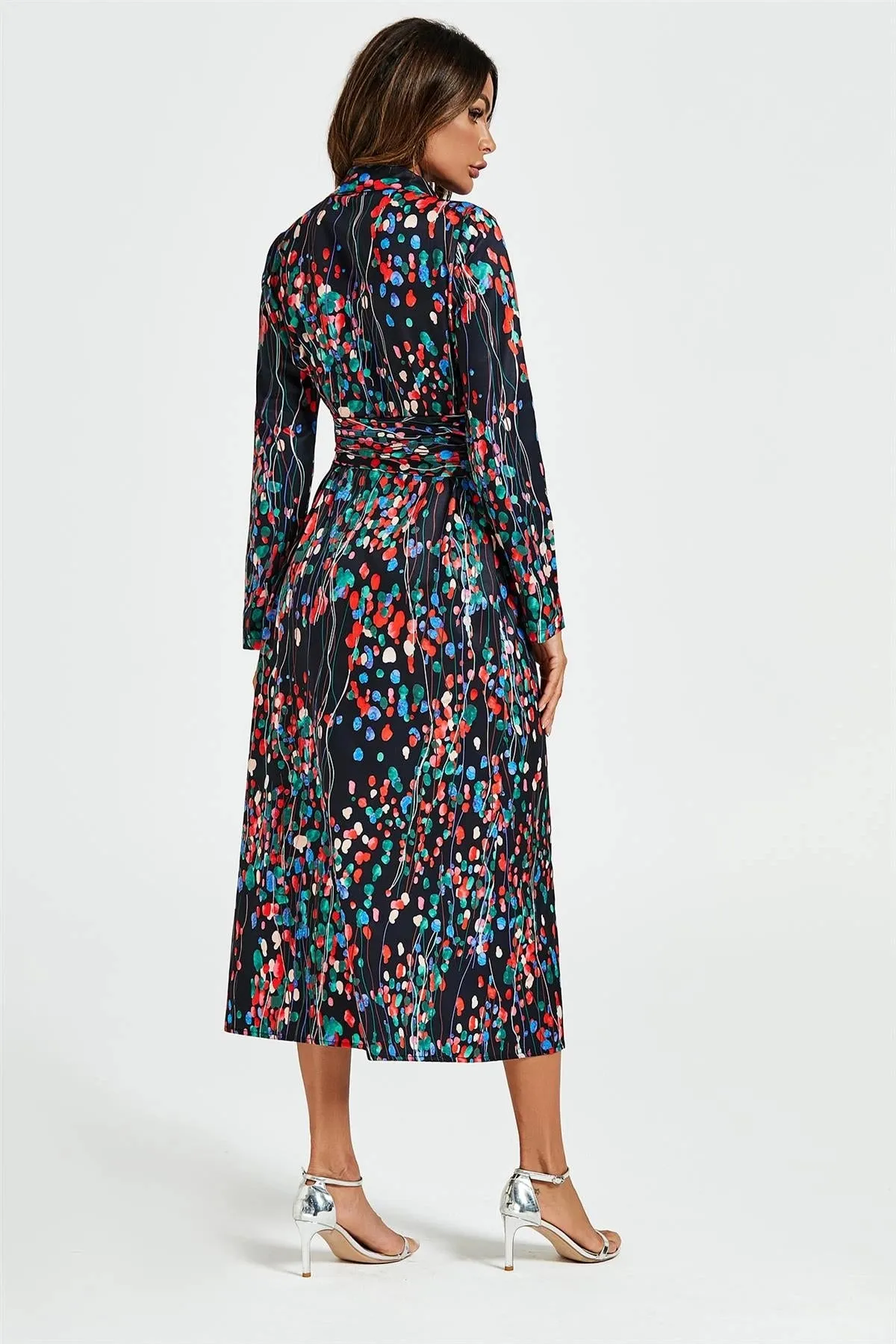 FS Collection Abstract Print Black Shirt Dress