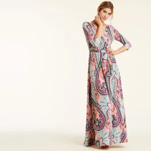Fuchsia Vintage Paisley Venechia Maxi Wrap Dress