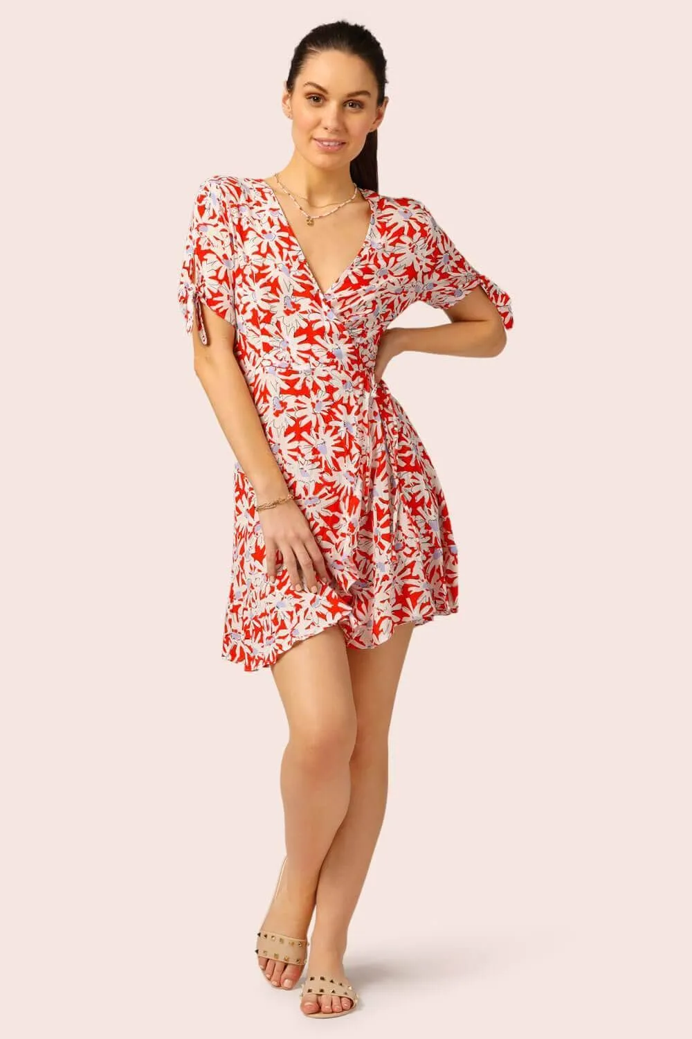 Fun Floral Print Wrap Mini Dress