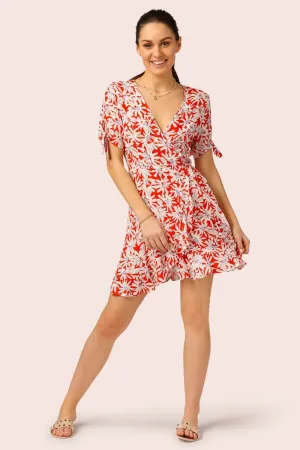 Fun Floral Print Wrap Mini Dress