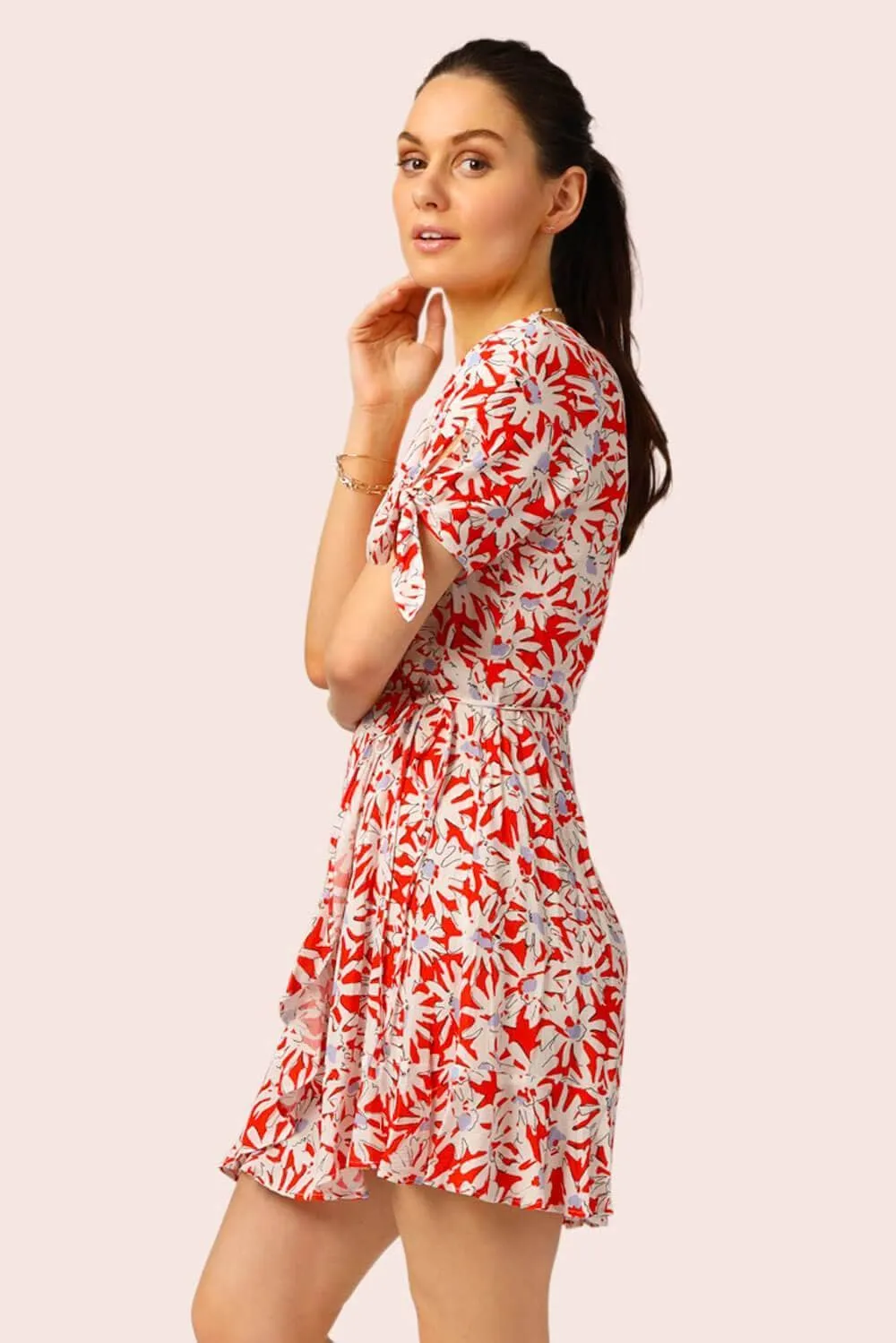 Fun Floral Print Wrap Mini Dress