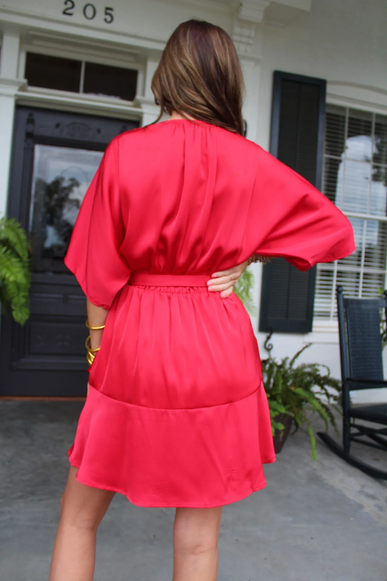Gabbi Faux Wrap Satin Mini Dress Red