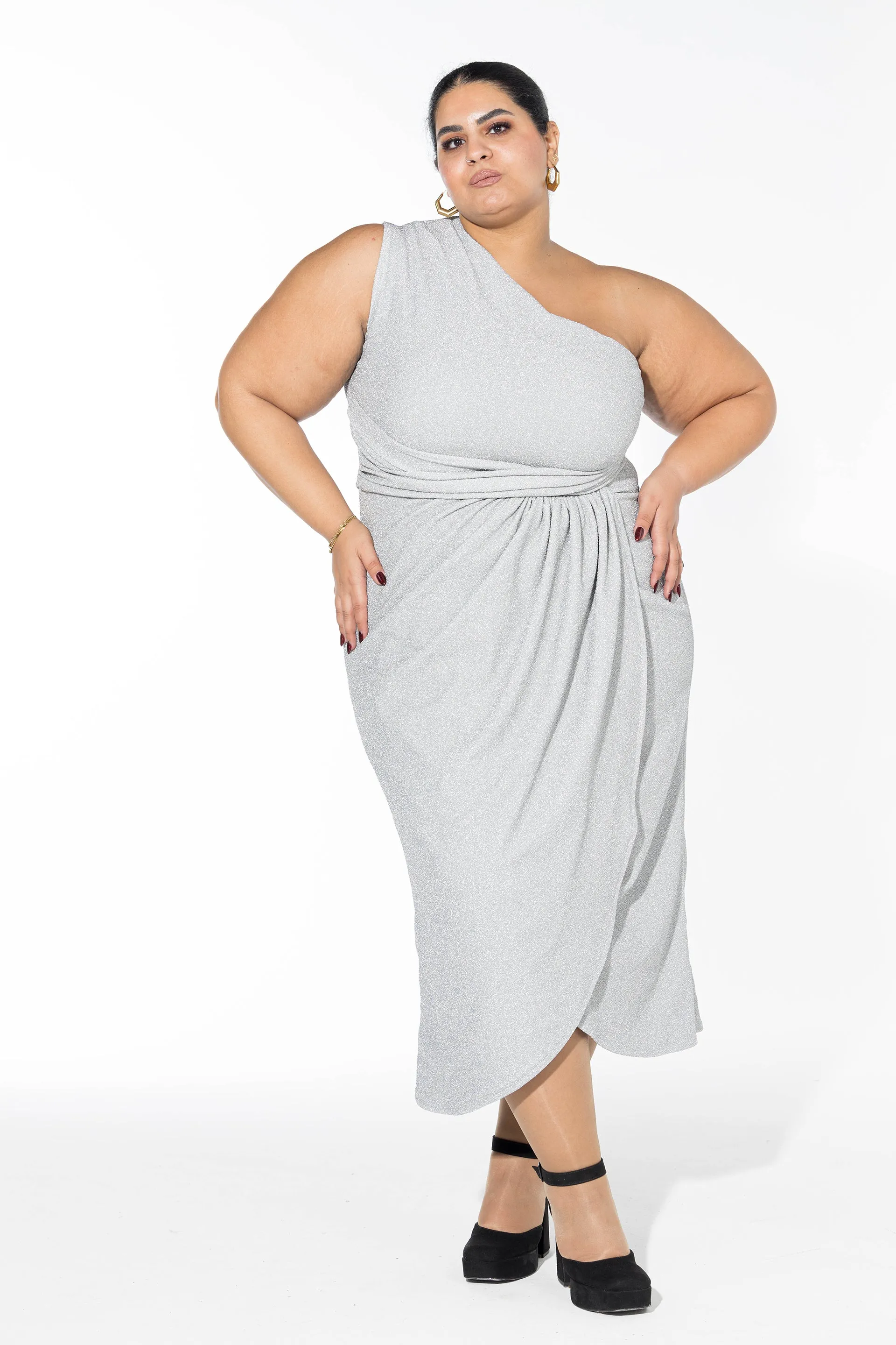Glow Off-Shoulder Wrap Dress - Silver