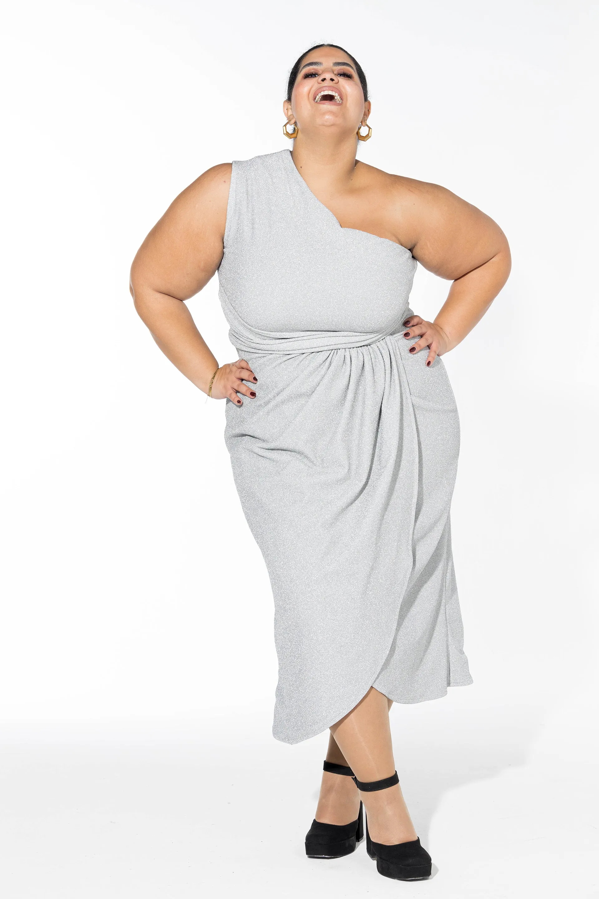 Glow Off-Shoulder Wrap Dress - Silver