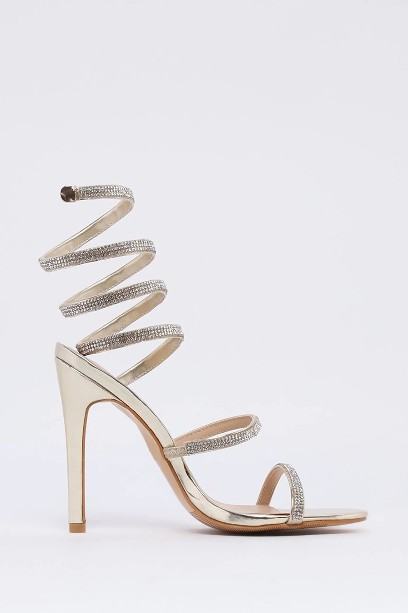 Gold Wrap Around Diamante Heel