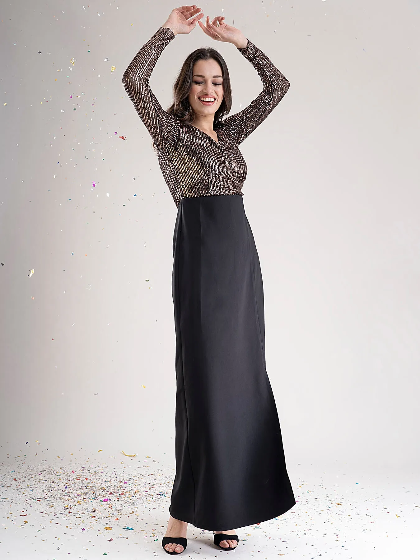 Golden Sequin Wrap Maxi Dress - Golden and Black