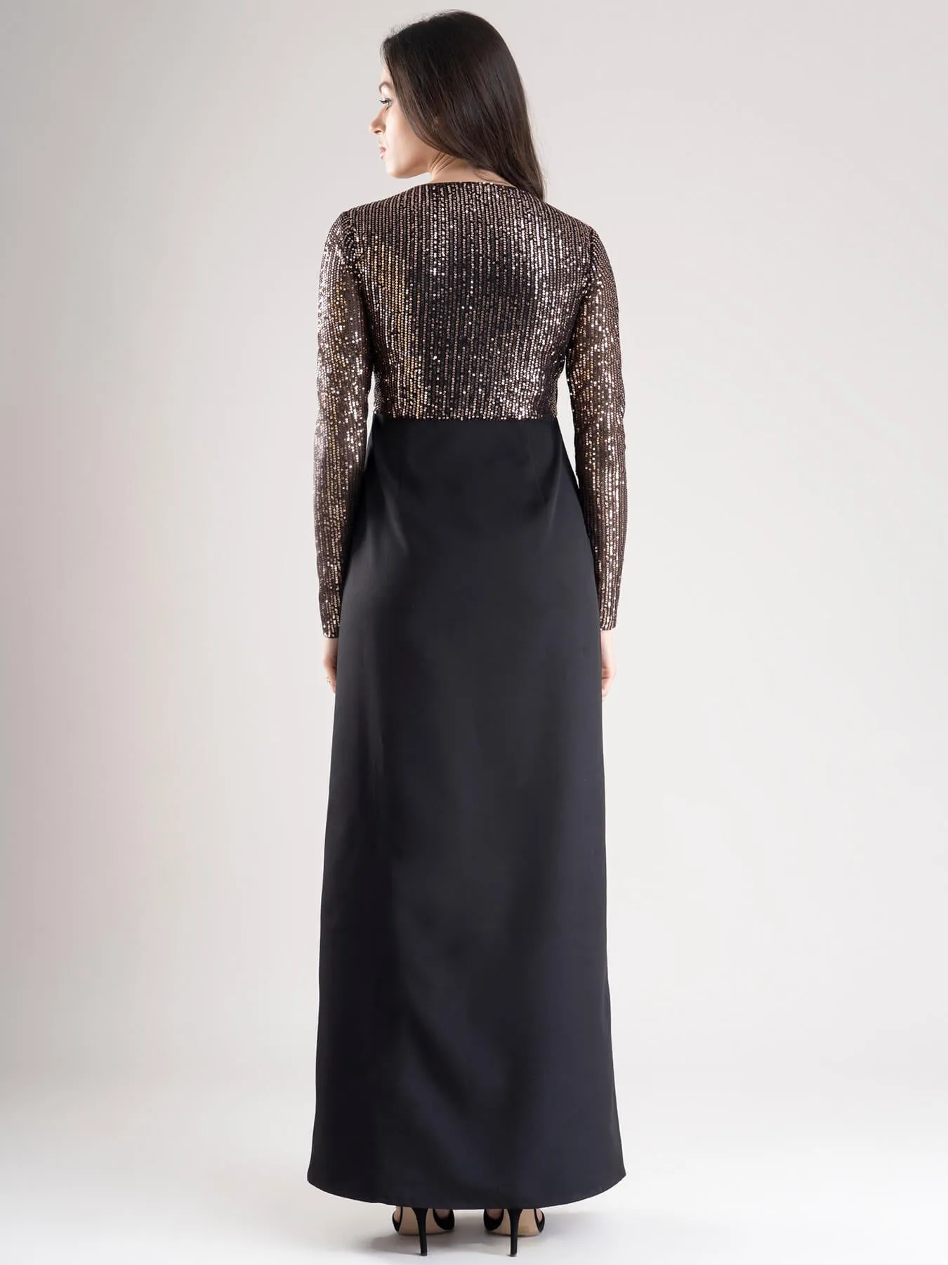 Golden Sequin Wrap Maxi Dress - Golden and Black
