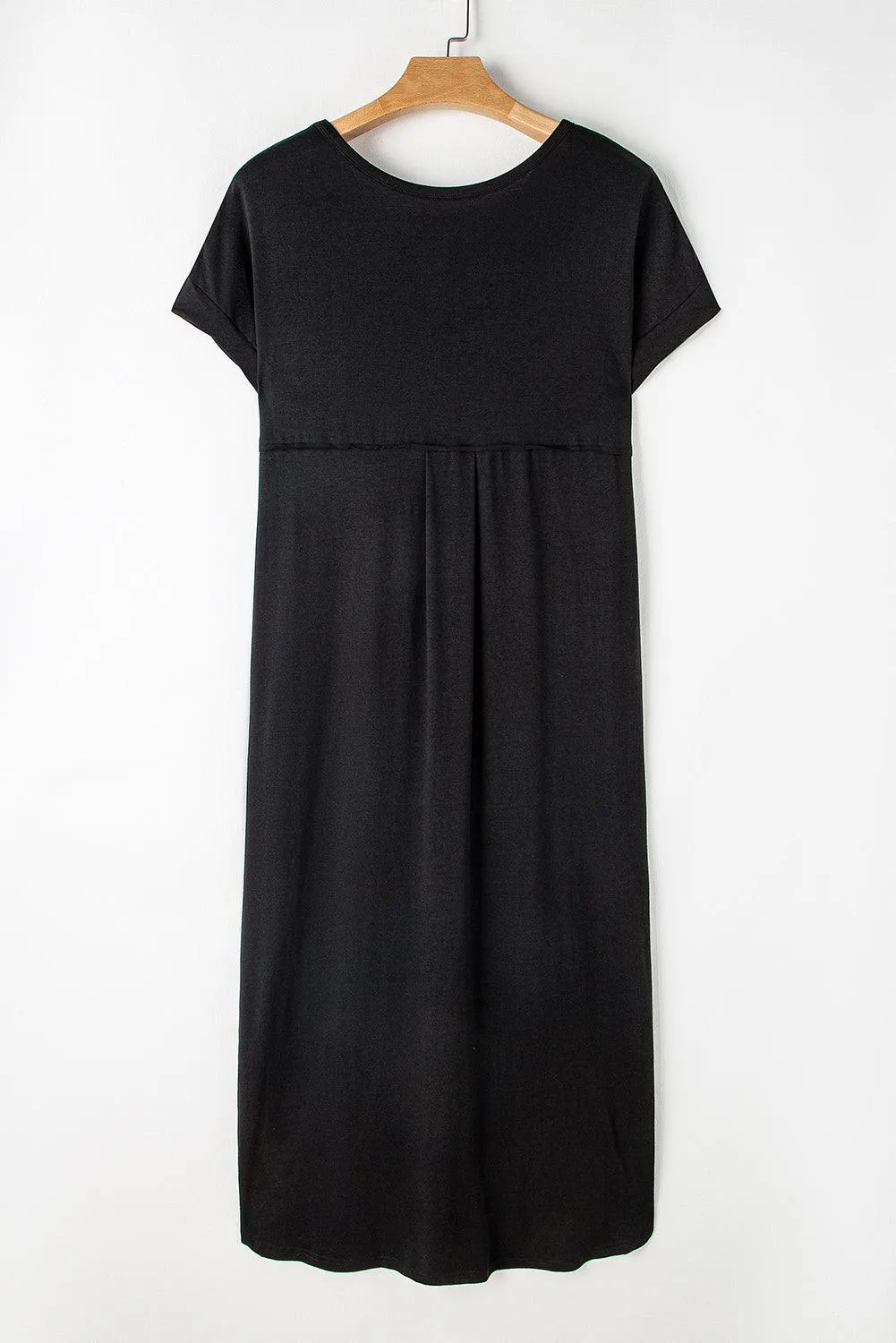 Grass Green Solid Color Hidden Pocket V Neck Slit Maxi Dress