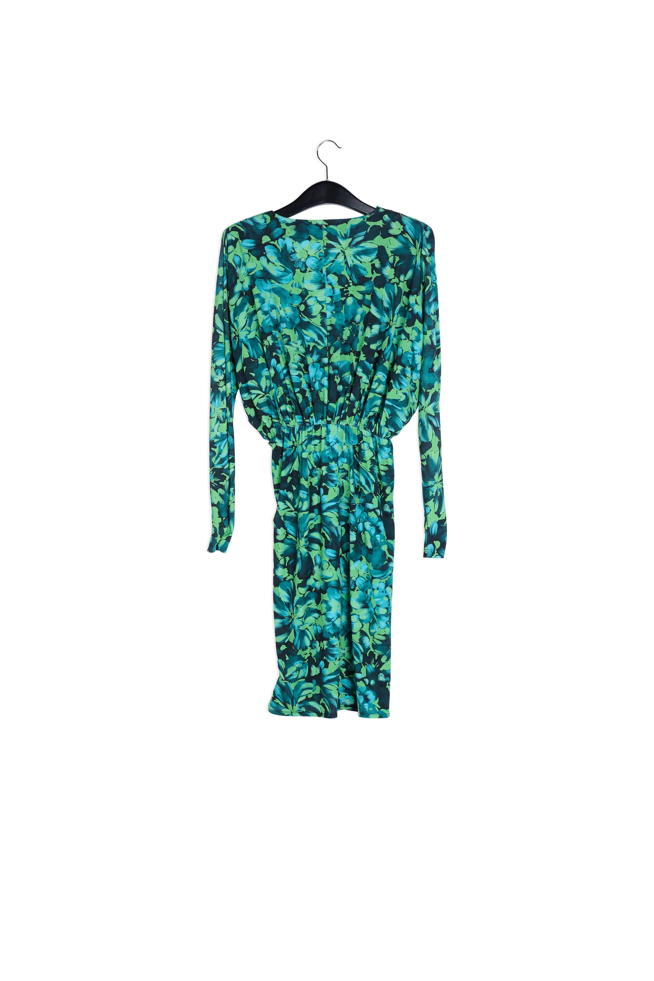 Green and blue fitted wrap dress