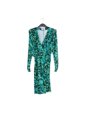 Green and blue fitted wrap dress