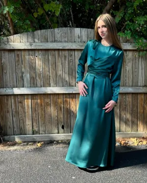 Green Satin Wrap Dress 978