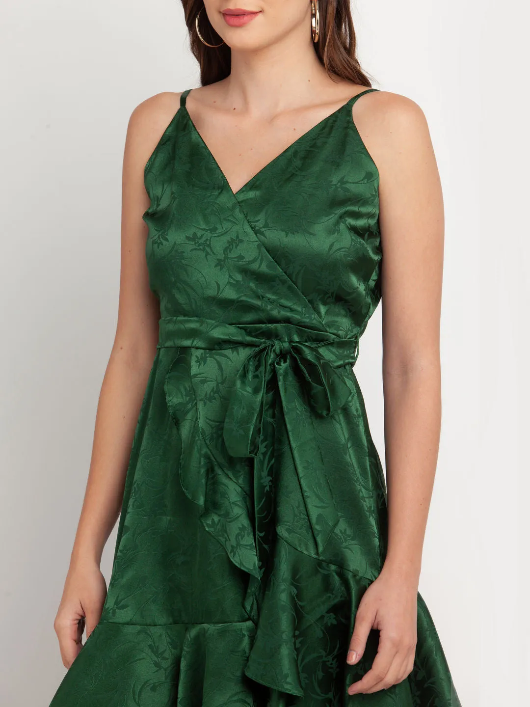 Green Solid Wrap Dress